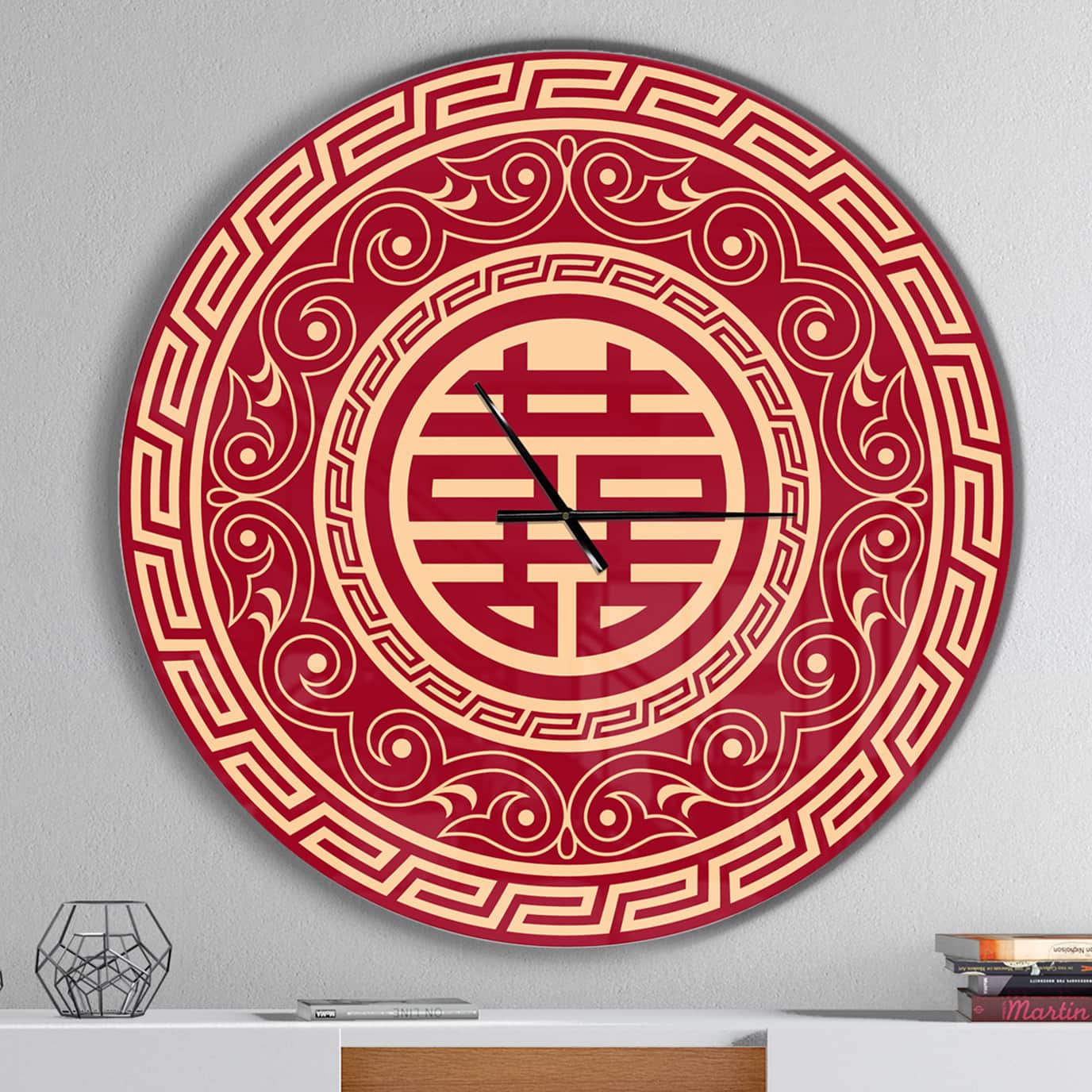 Designart 'Double Happiness Asian Decoration Modern Wall Clock