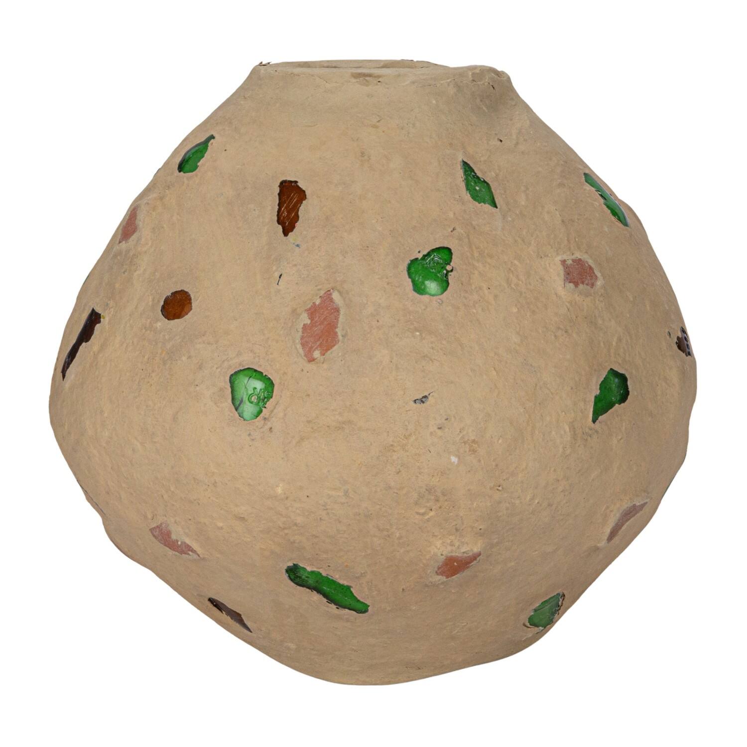 Hello Honey&#xAE; 13&#x22; Multicolor Handmade Paper Mache Vase with Embedded Glass, Shells &#x26; Wood Pieces