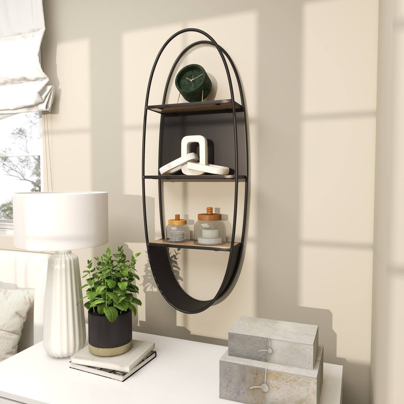 40&#x22; Black Contemporary Metal Wall Shelf