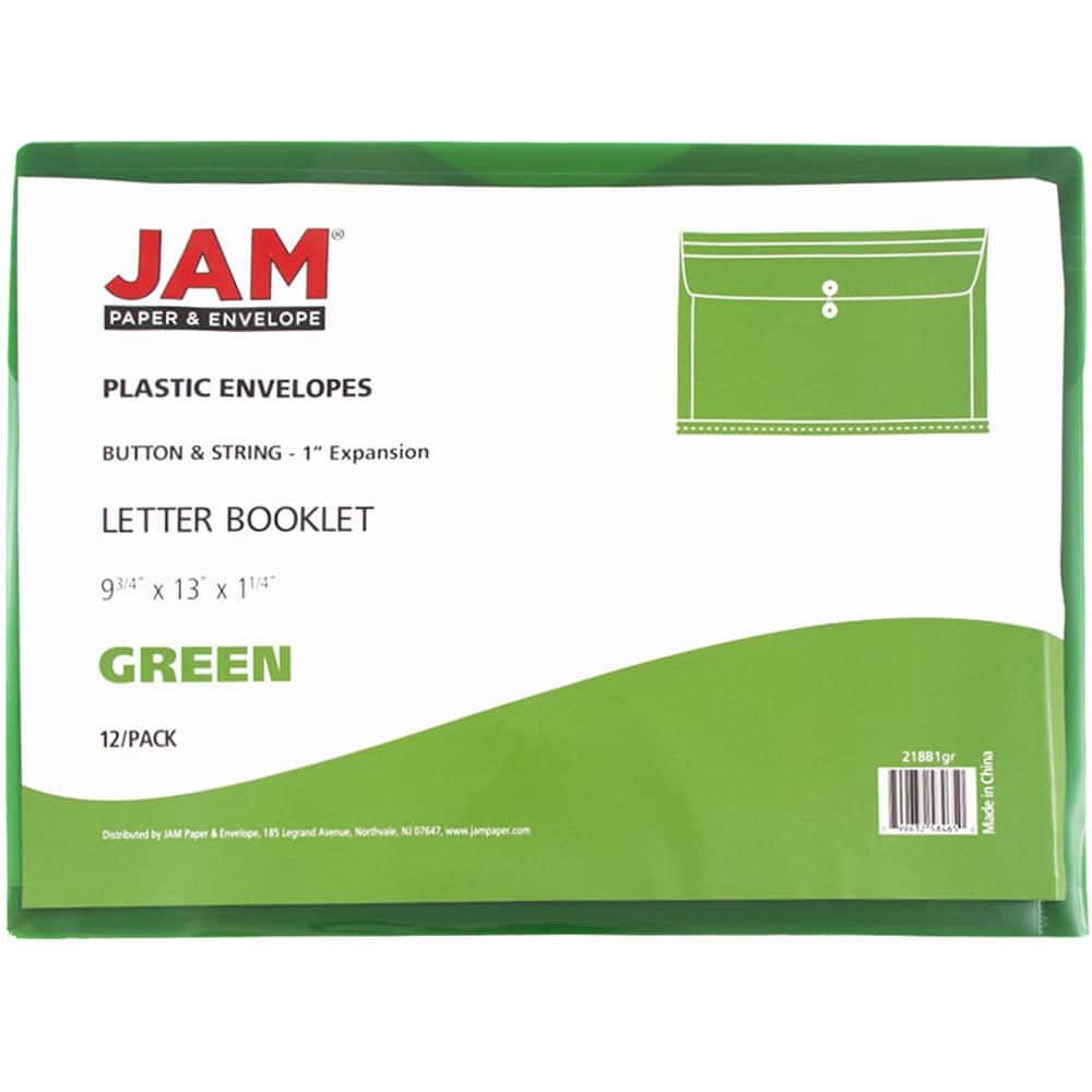 JAM Paper Letter Booklet Plastic Envelopes with Button & String Tie Closure, 12ct.