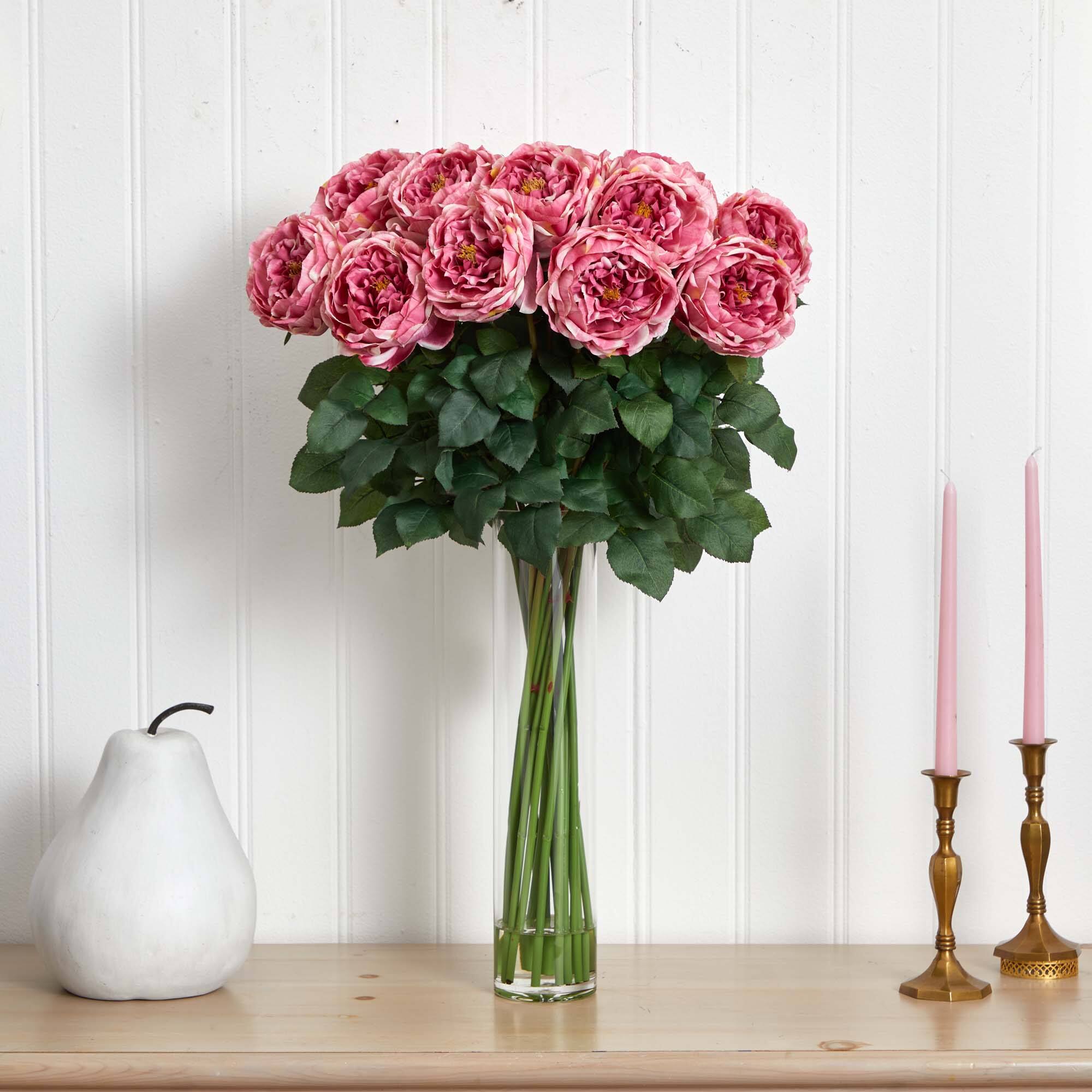 2.5ft. Pink Fancy Rose In Glass Cylinder Vase
