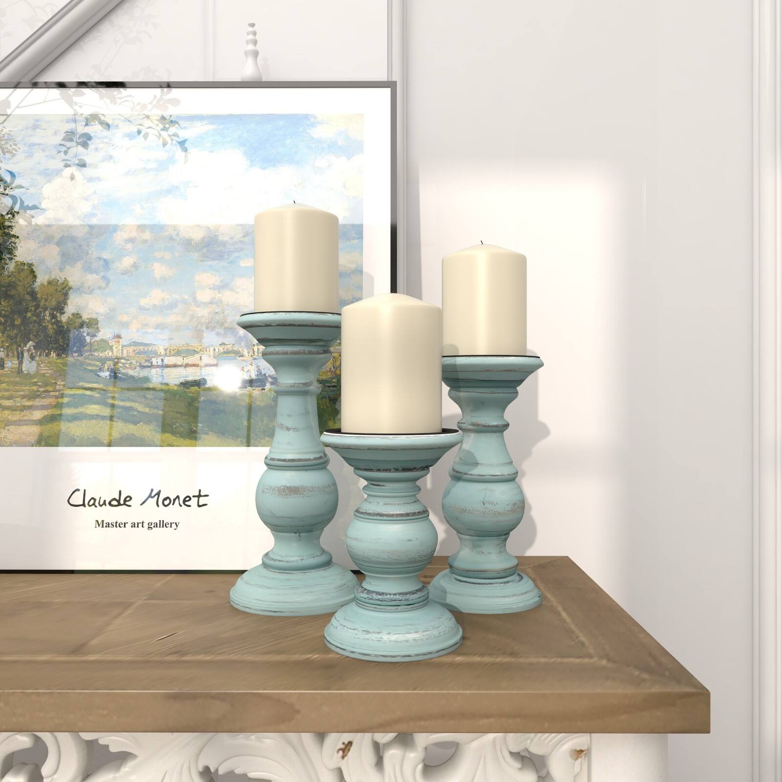 Mango Wood Traditional Candle Holder Set