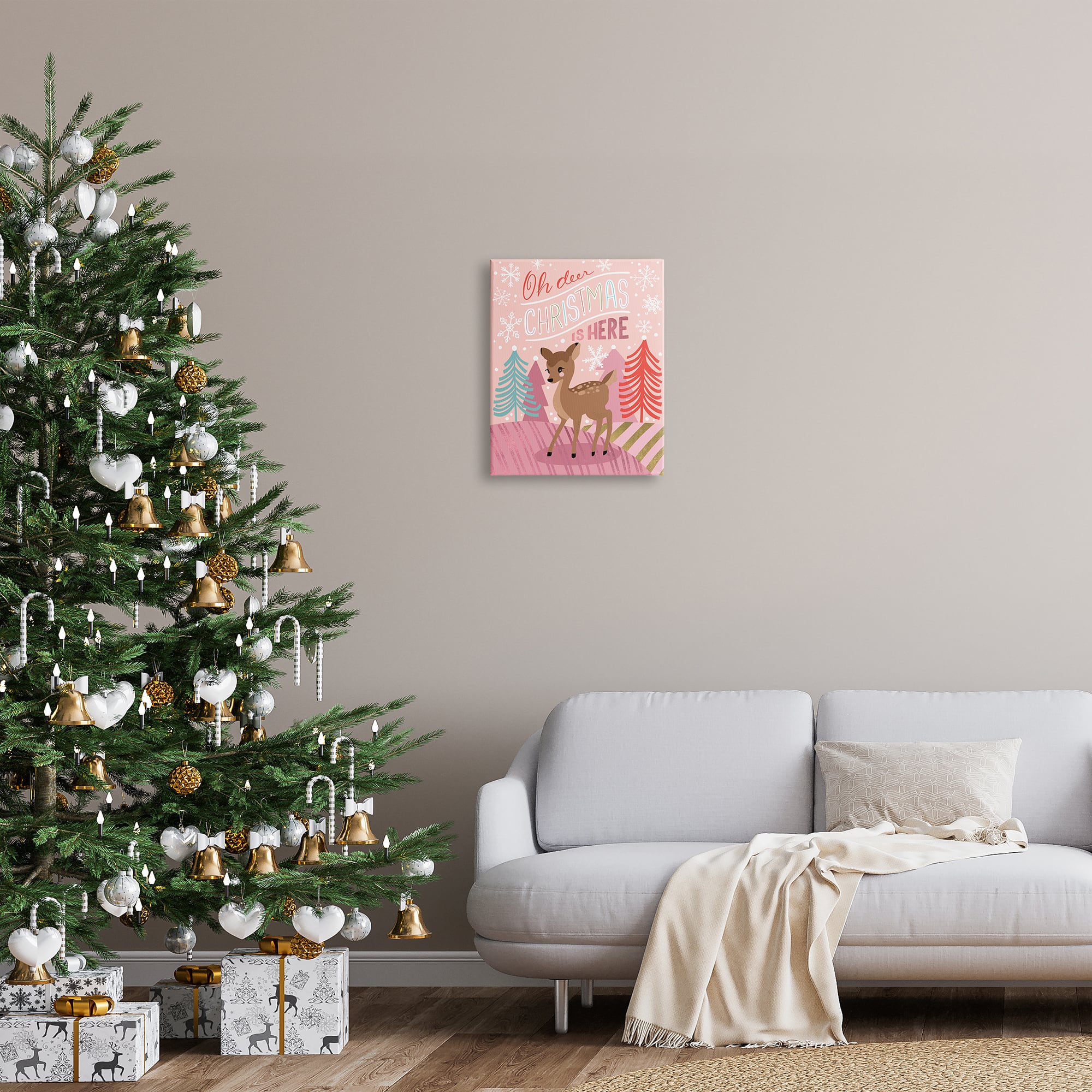 Stupell Industries Oh Deer Christmas Is Here Phrase Canvas Wall Art