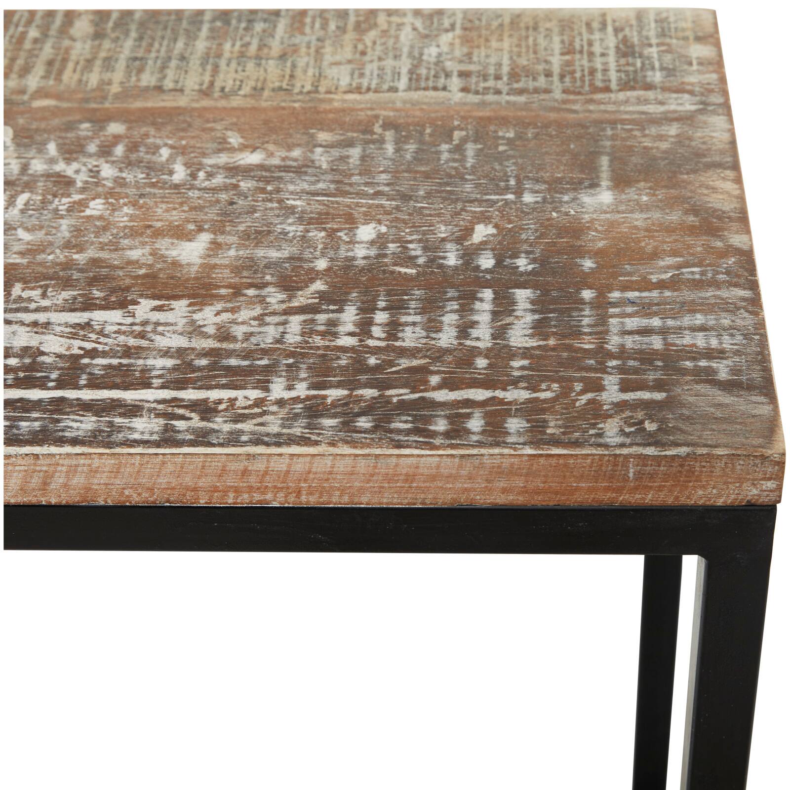 Brown Wood Distressed C-Shaped Accent Table with Black Metal Base 13" x 18" x 26"