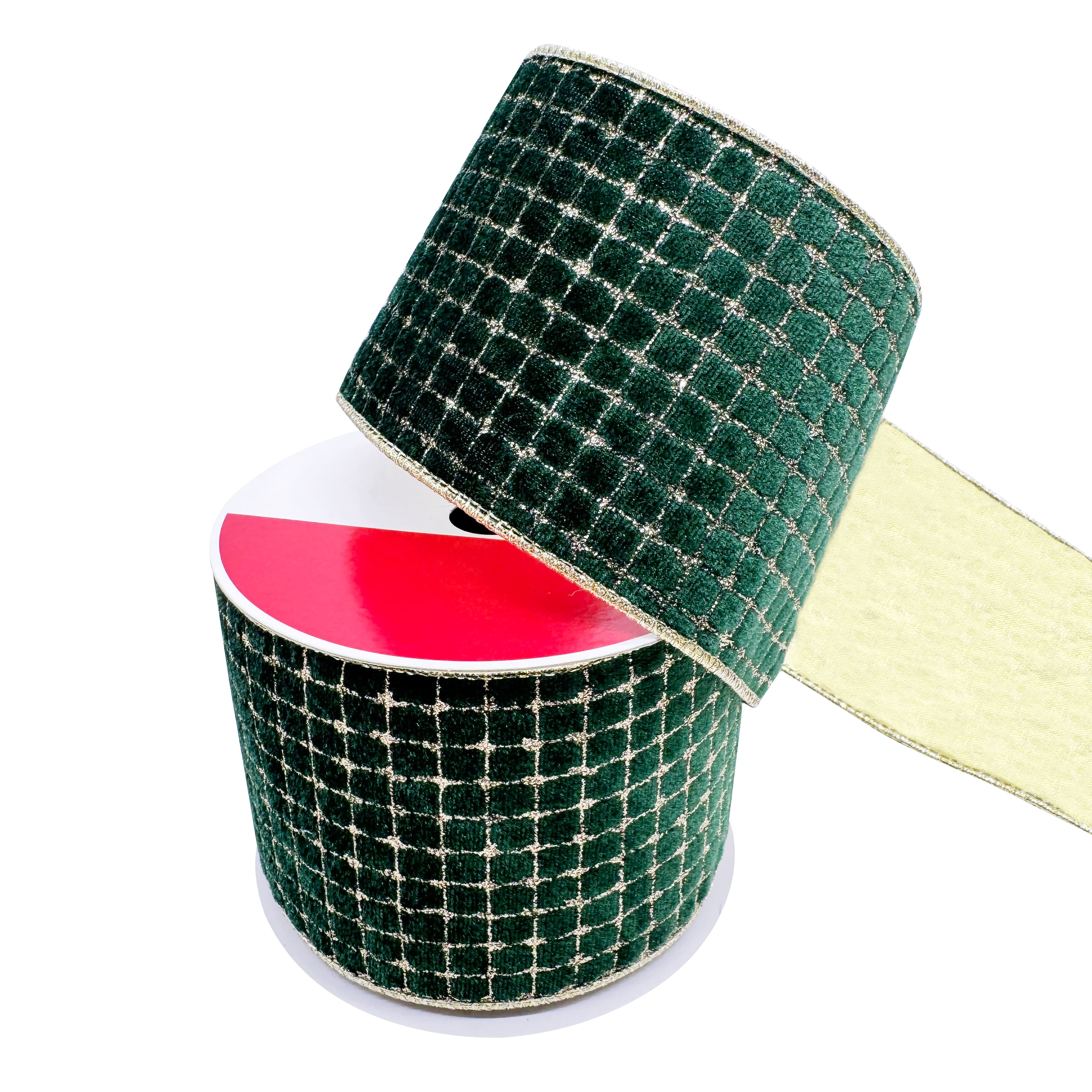 3.5&#x22; x 20ft. Green &#x26; Gold Grid Wired Ribbon by Celebrate It&#xAE;