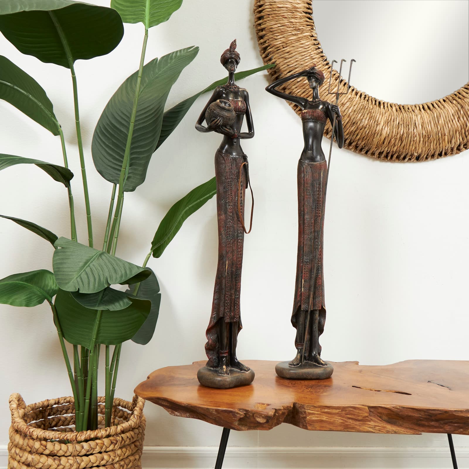 Red Handmade Polystone African Women Inspired Sculpture Set