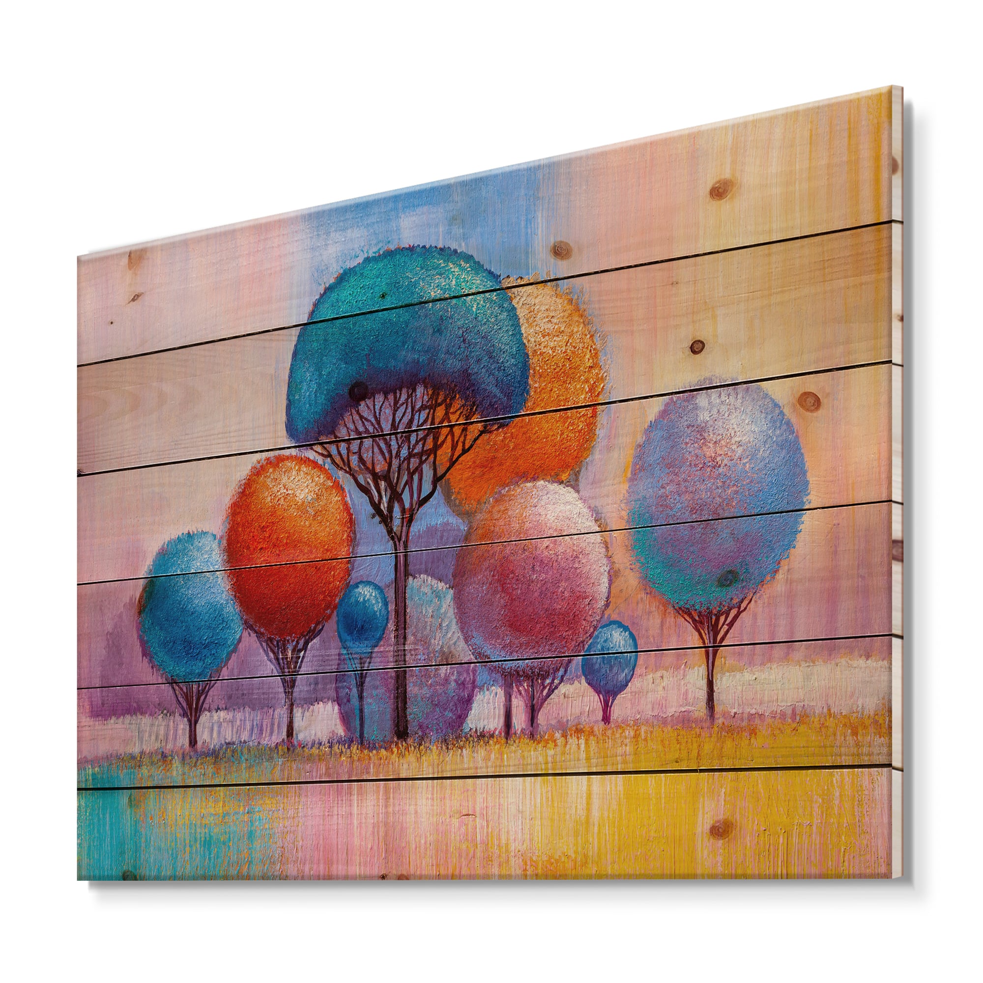 Designart - Autumn Fantasy Trees II - Modern Print on Natural Pine Wood