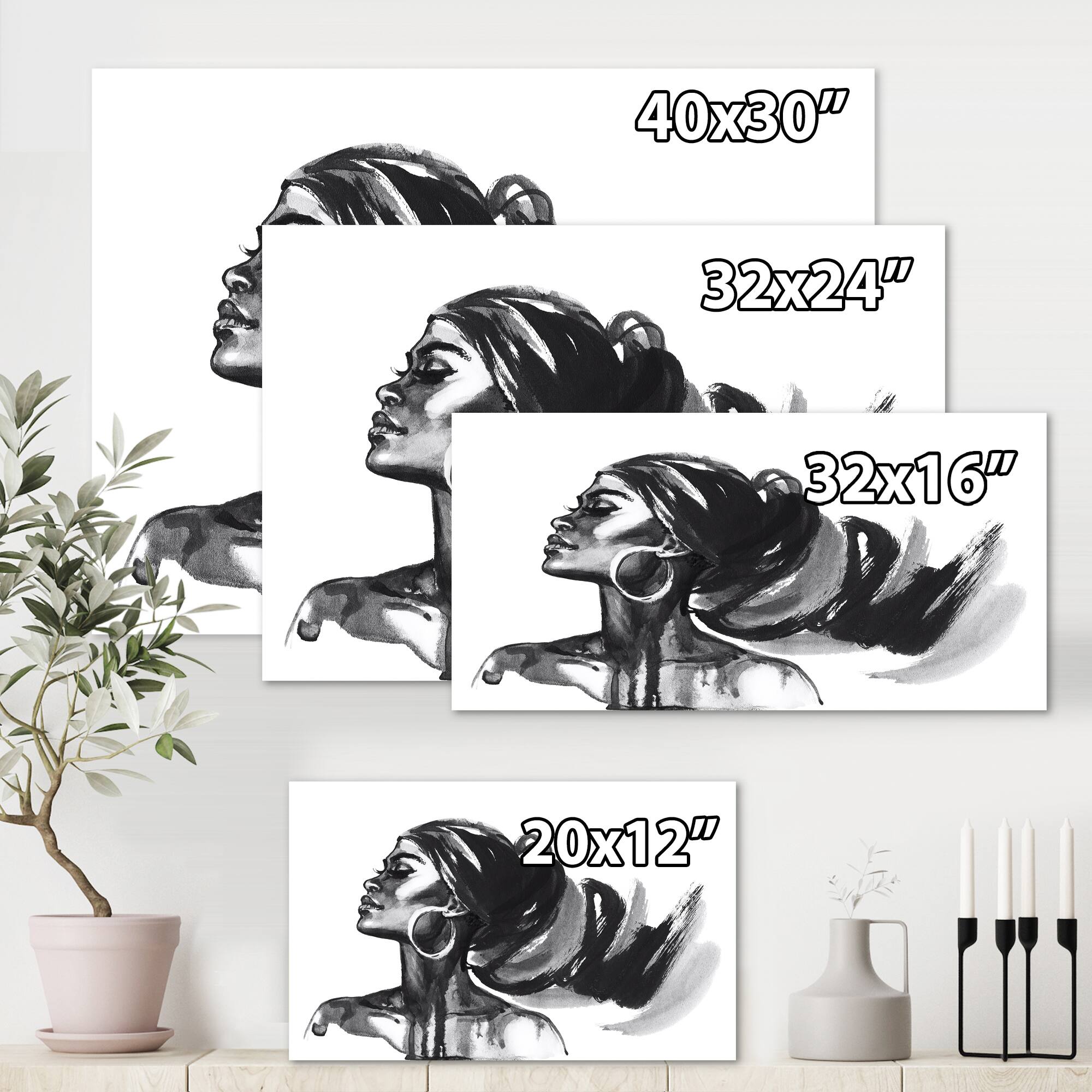 Designart - Monochrome Portrait of African American Woman IV - Modern Canvas Wall Art Print