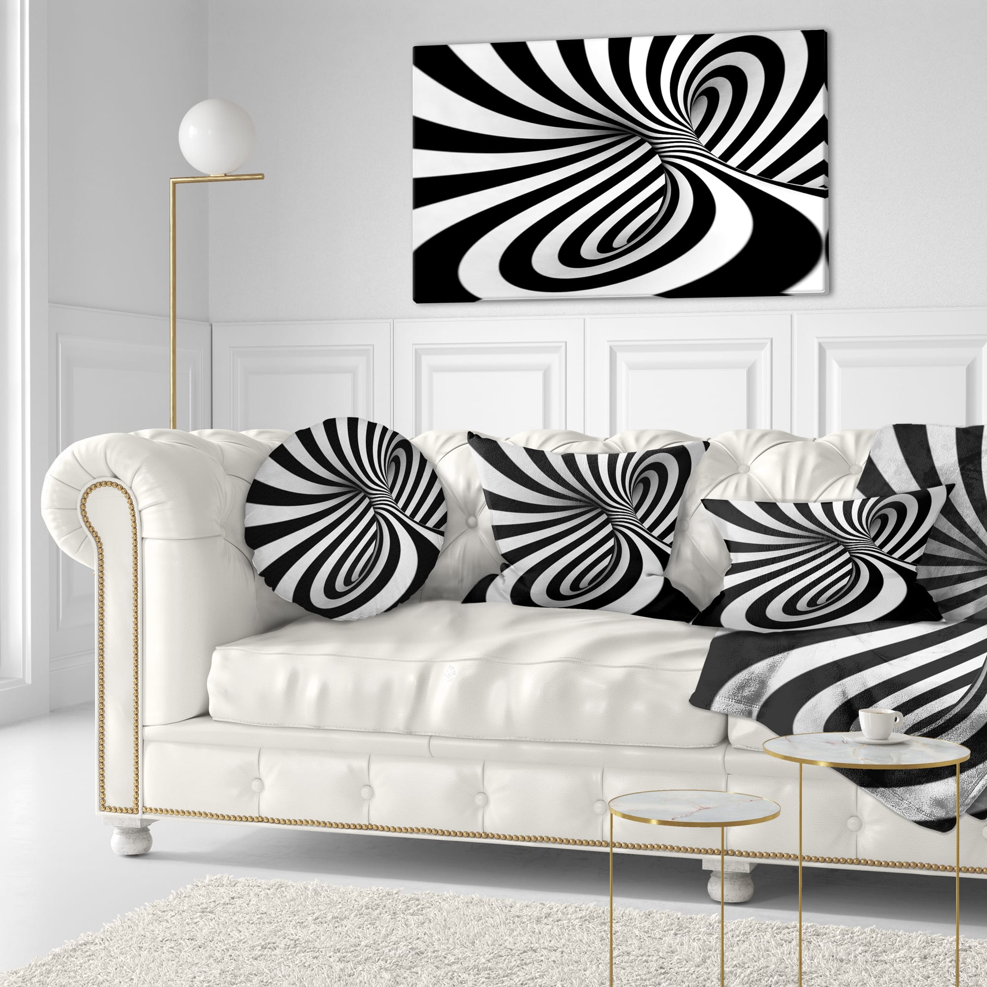 Designart - Spiral Black n White - Abstract Canvas Art Print