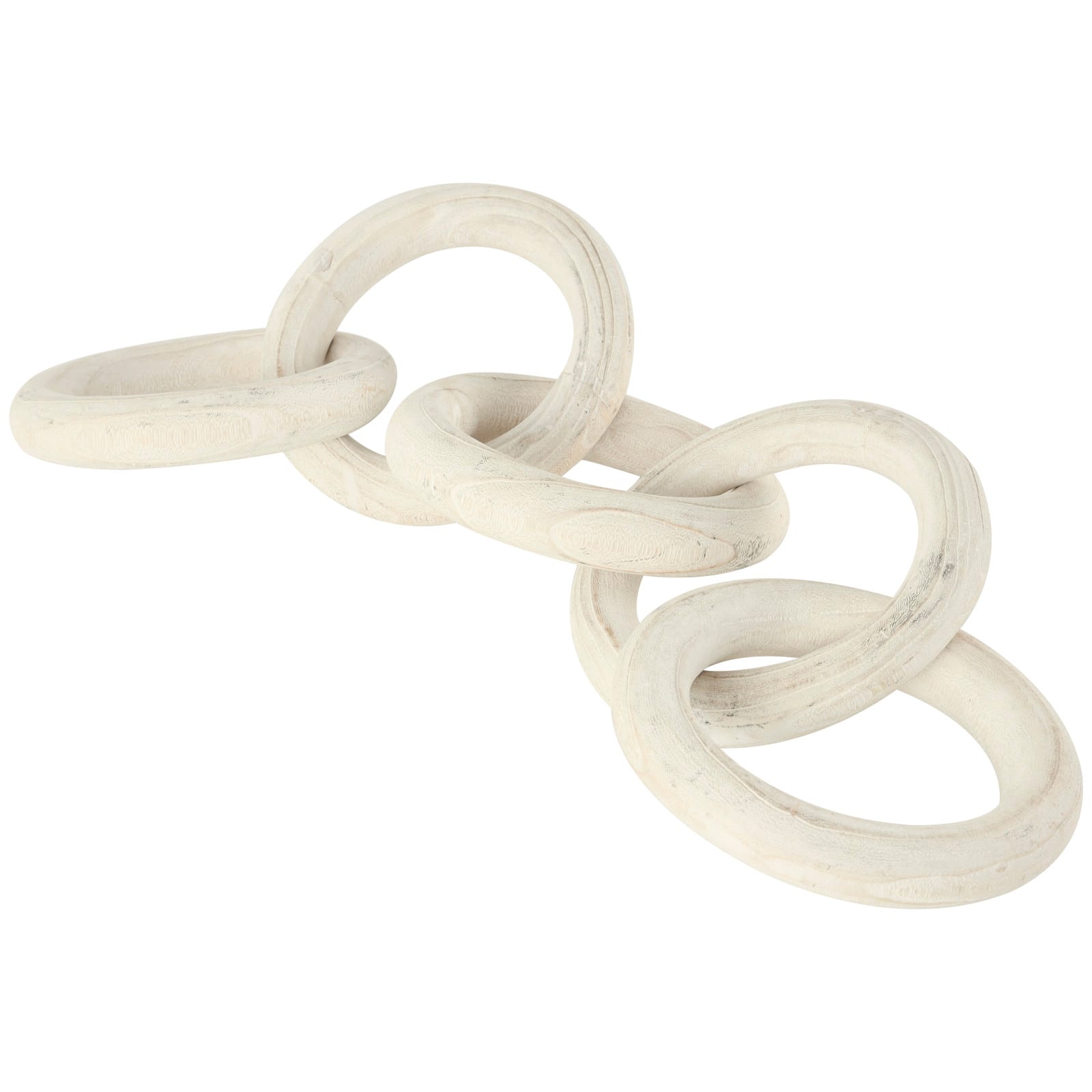 25" White Wood Chain 5 Link Sculpture with Natural Wood Grain