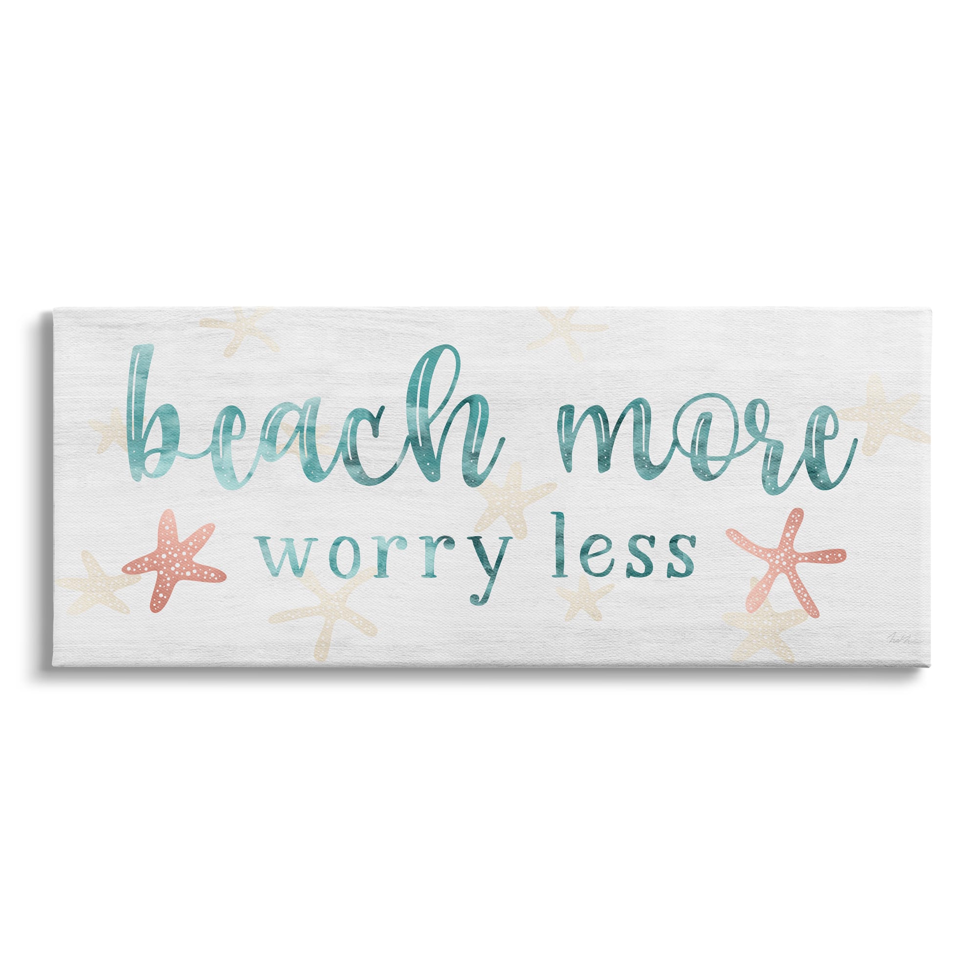 Stupell Industries Beach More Worry Less Nautical Sign Red Starfish Canvas Wall Art