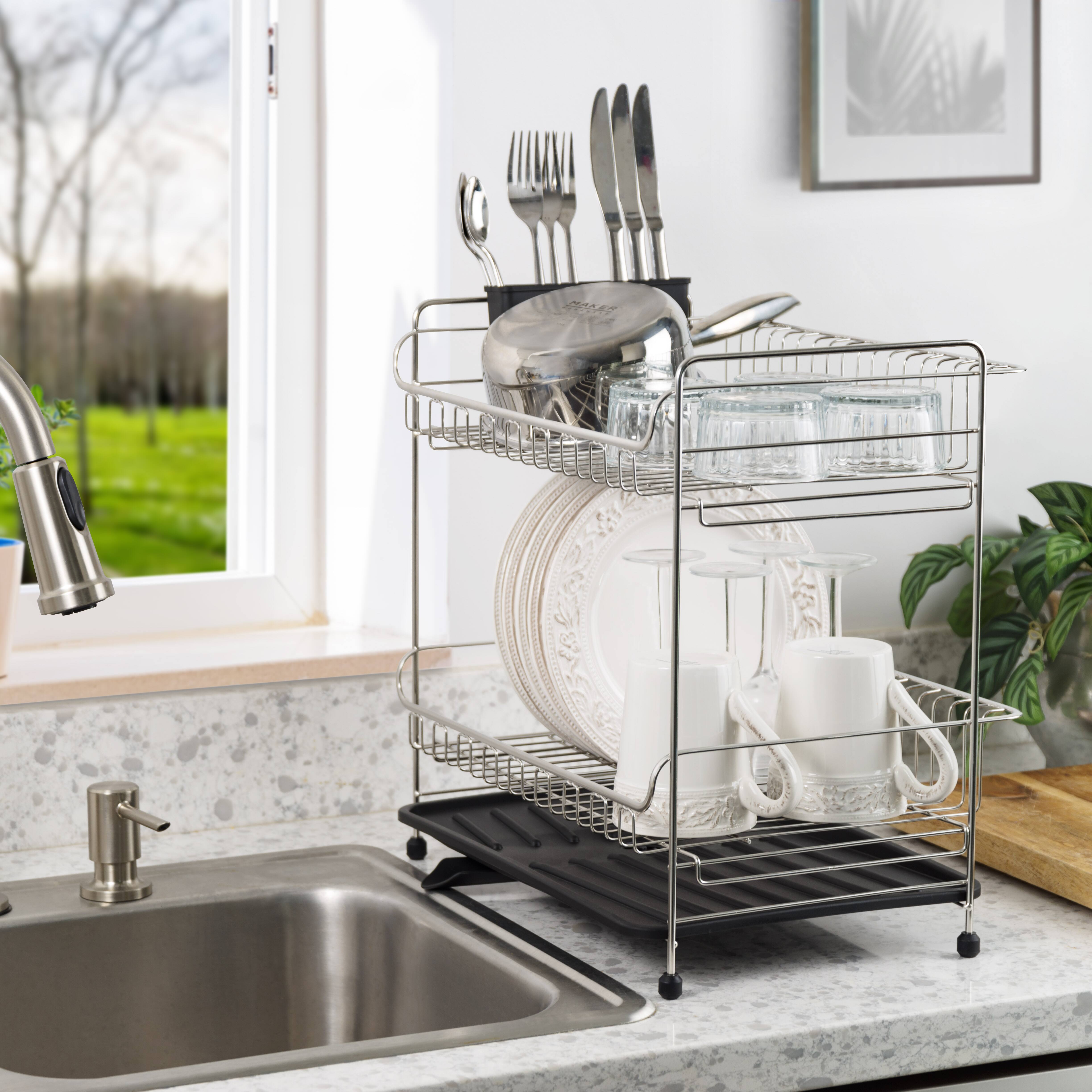 IRIS&#xAE; 15.75&#x22; Stainless Steel 2-Tier Dish Rack
