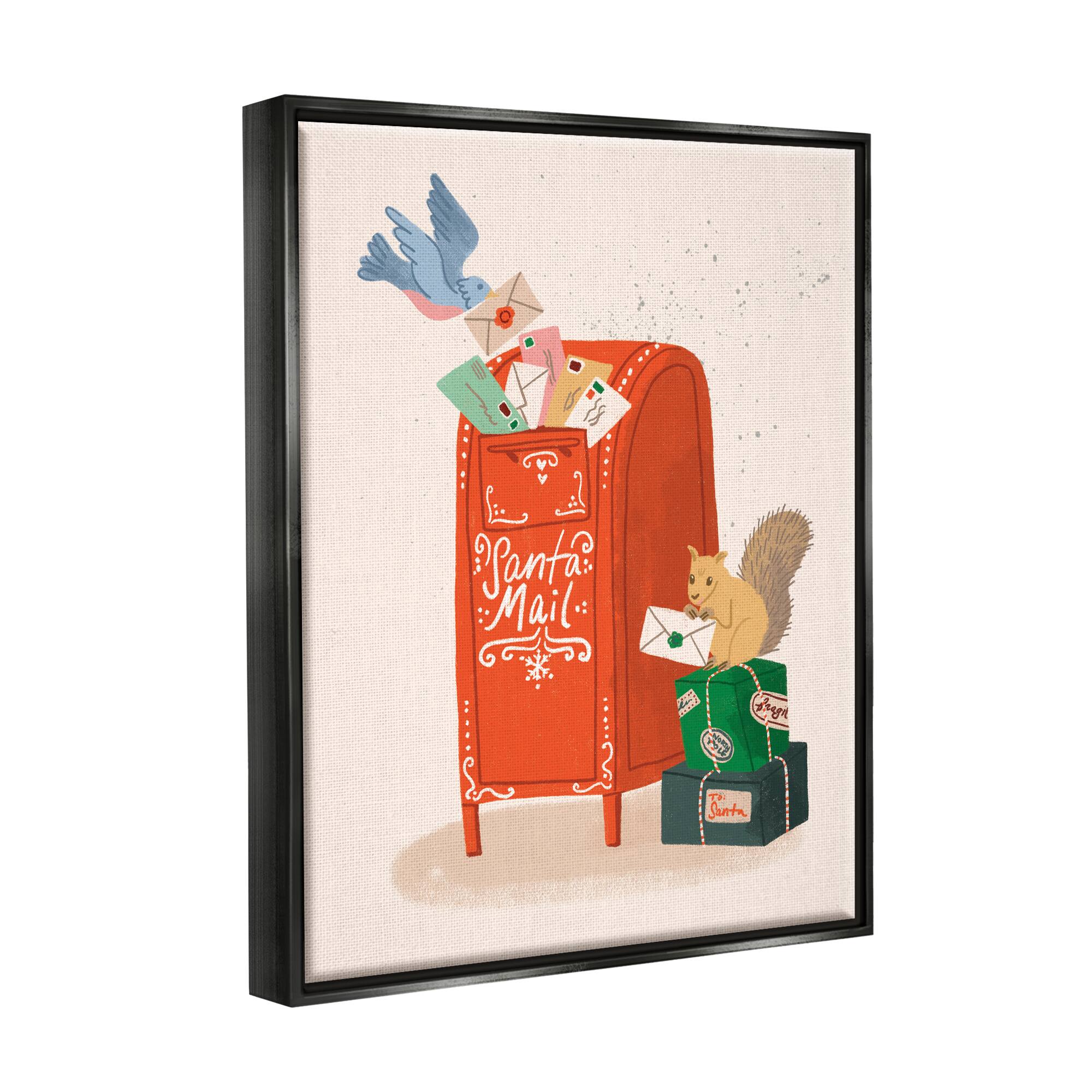 Stupell Industries Santa Mail Holiday Parcels Letters Framed Floater Canvas Wall Art