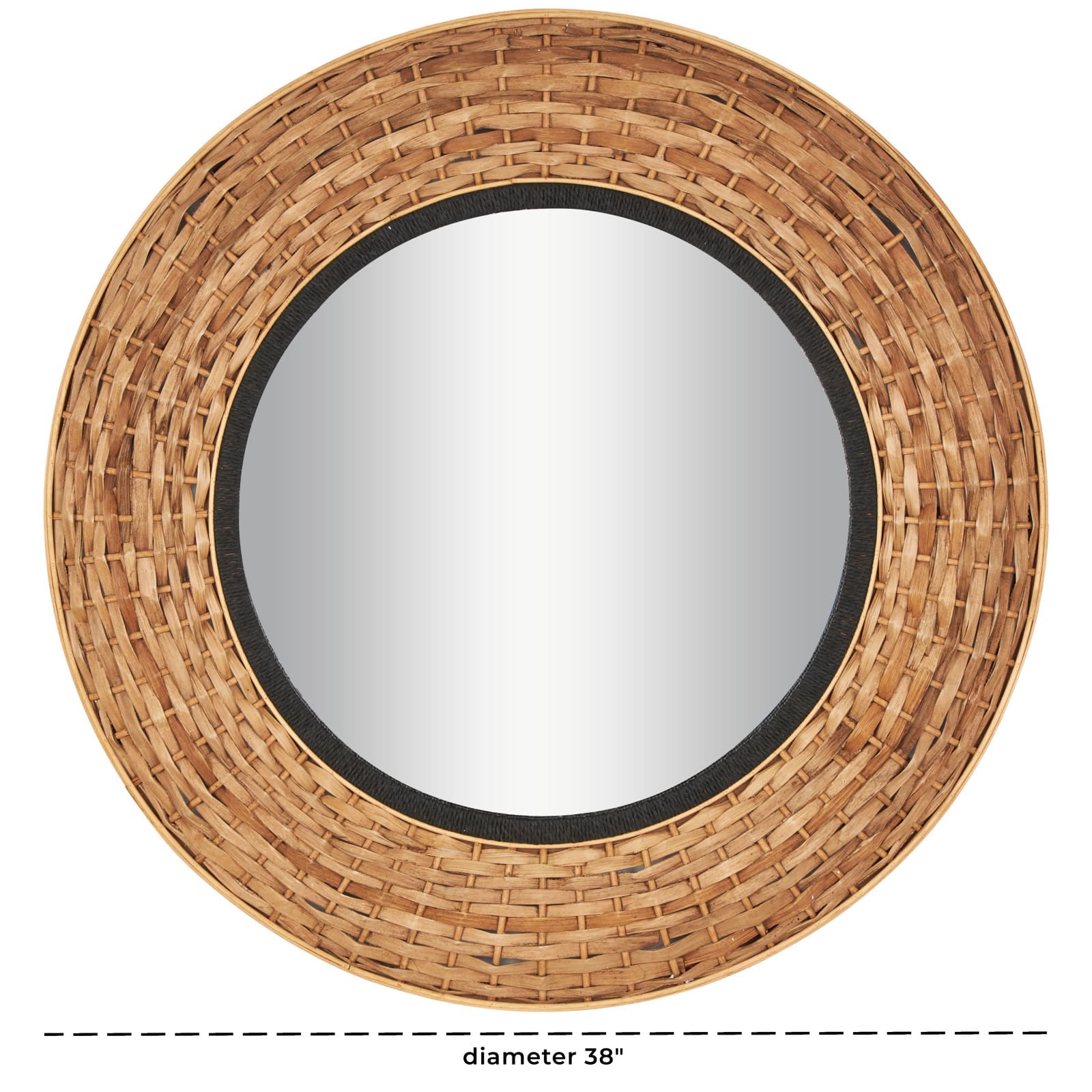 Brown Seagrass Handmade Wall Mirror with Black Inner Frame