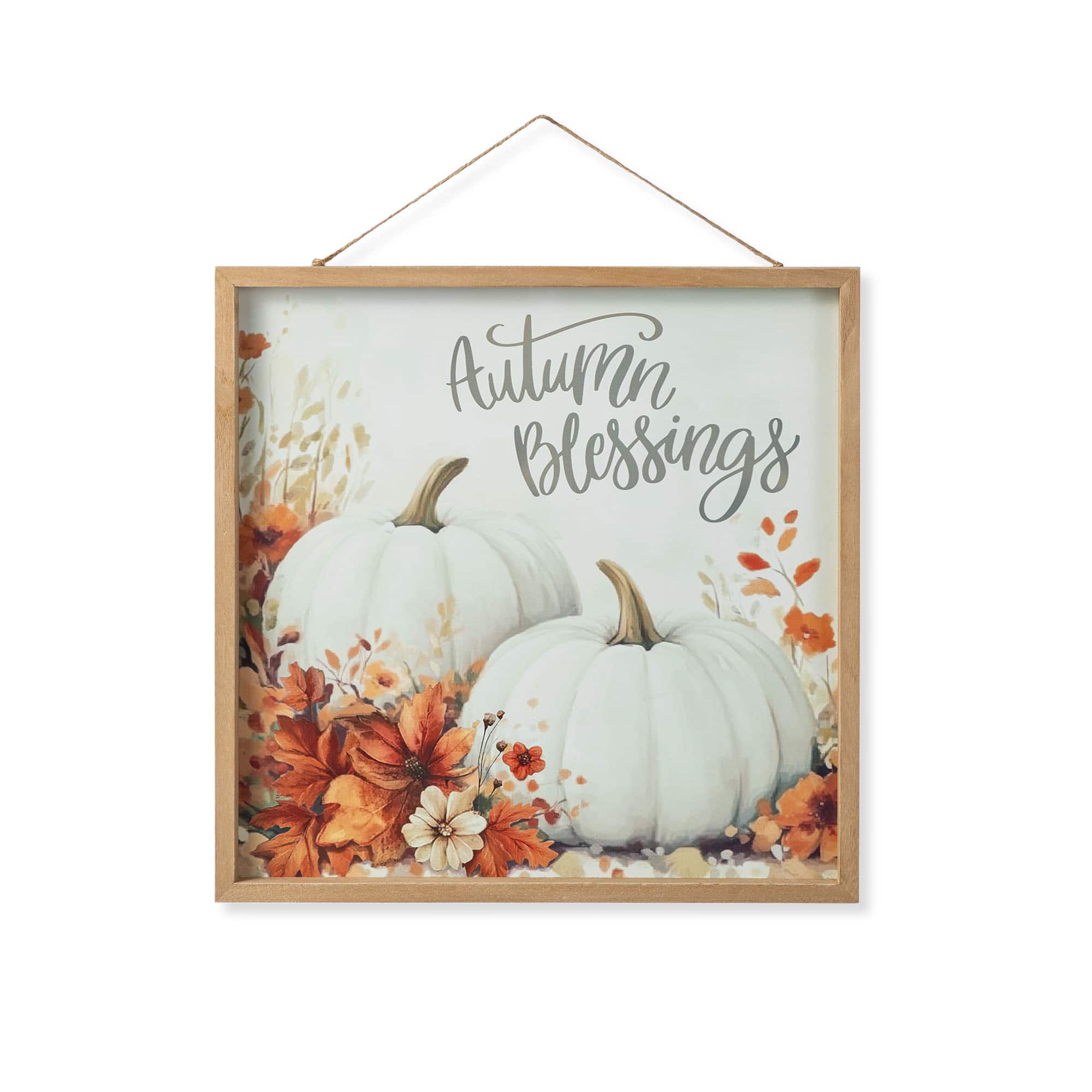 Glitzhome&#xAE; 15.75&#x22; Fall Wooden Ivory Pumpkin Wall Art