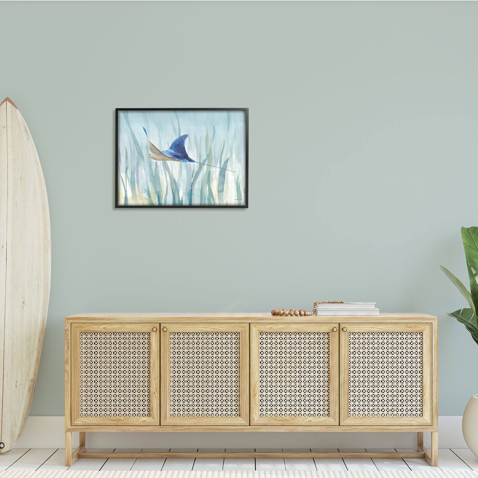 Stupell Industries Stingray Aquatic Animal Ocean Blue Spotted Sea Creature Framed Wall Art