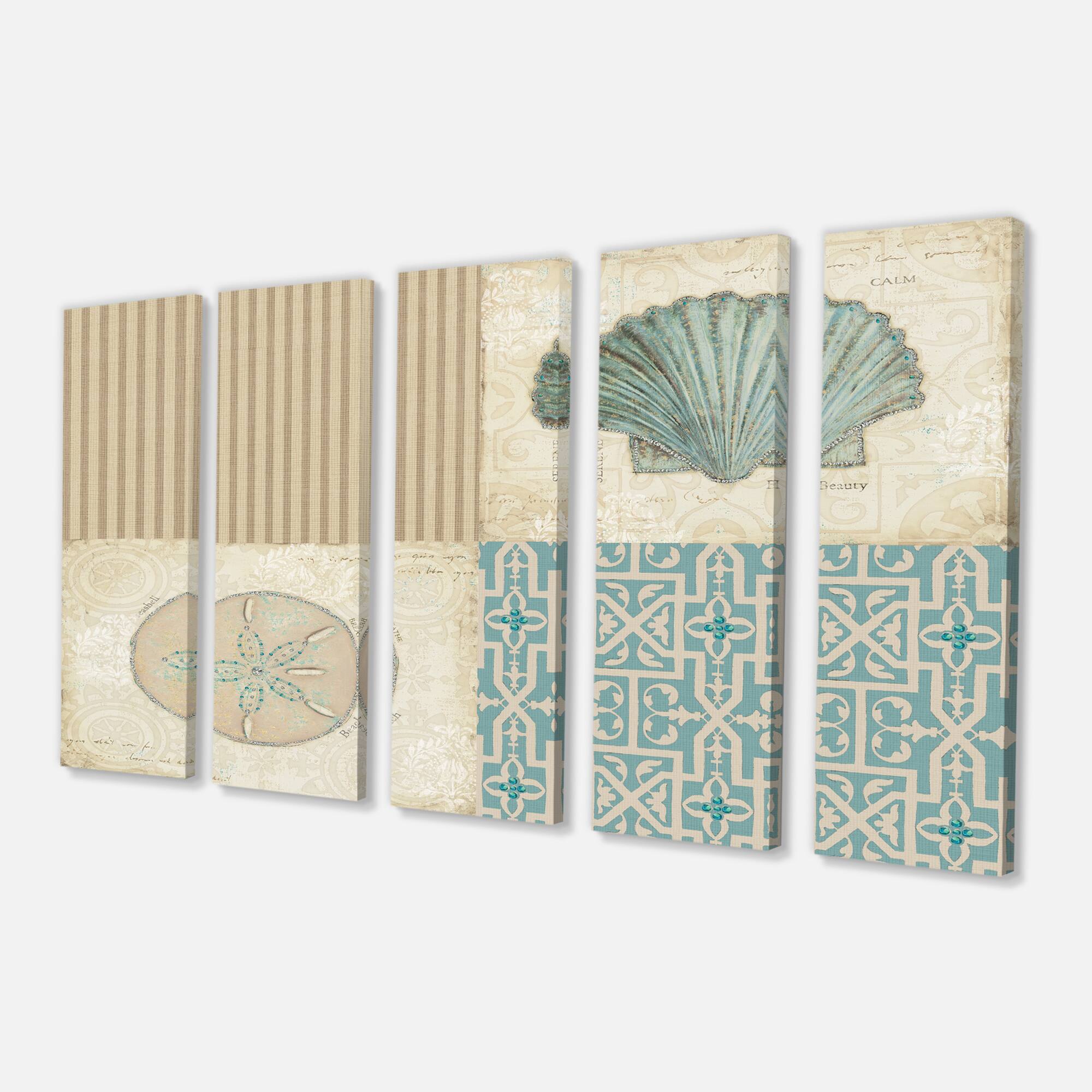 Designart - Beach Treasures Collage I - Traditional Bathroom Canvas Artwork 