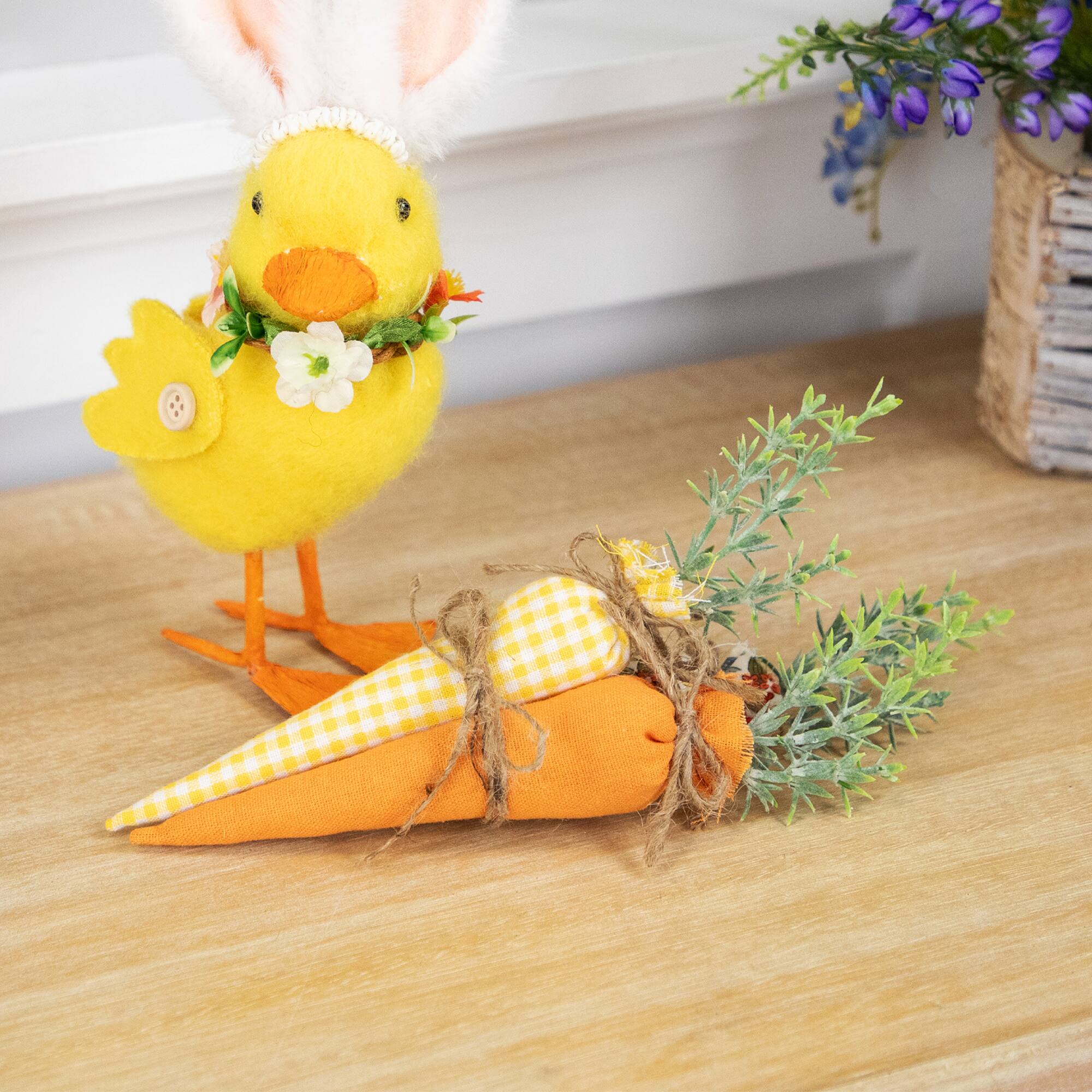 9&#x22; Orange &#x26; Yellow Fabric Carrot Easter Decorations Set