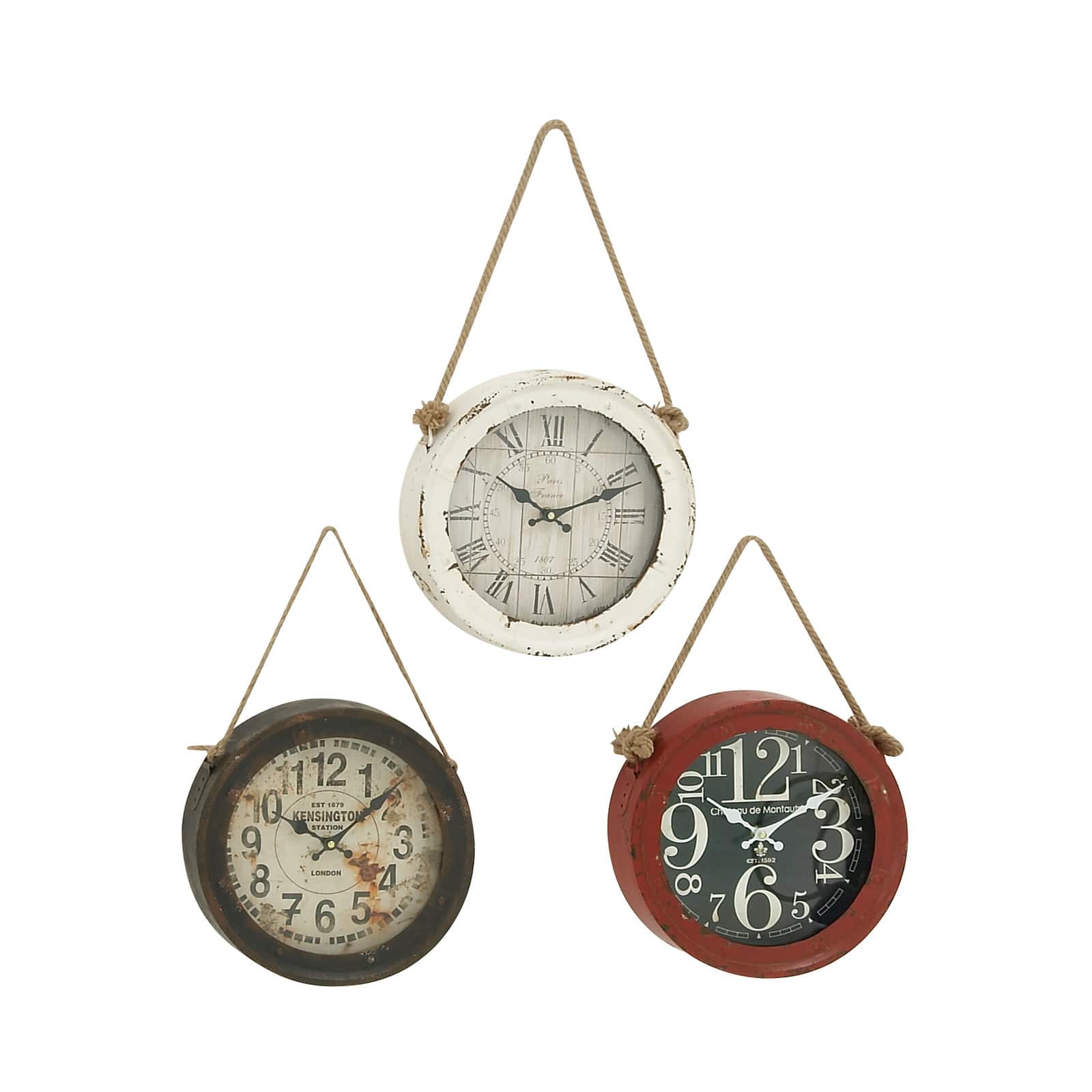 Set of 3 White Metal Vintage Wall Clock, 11"