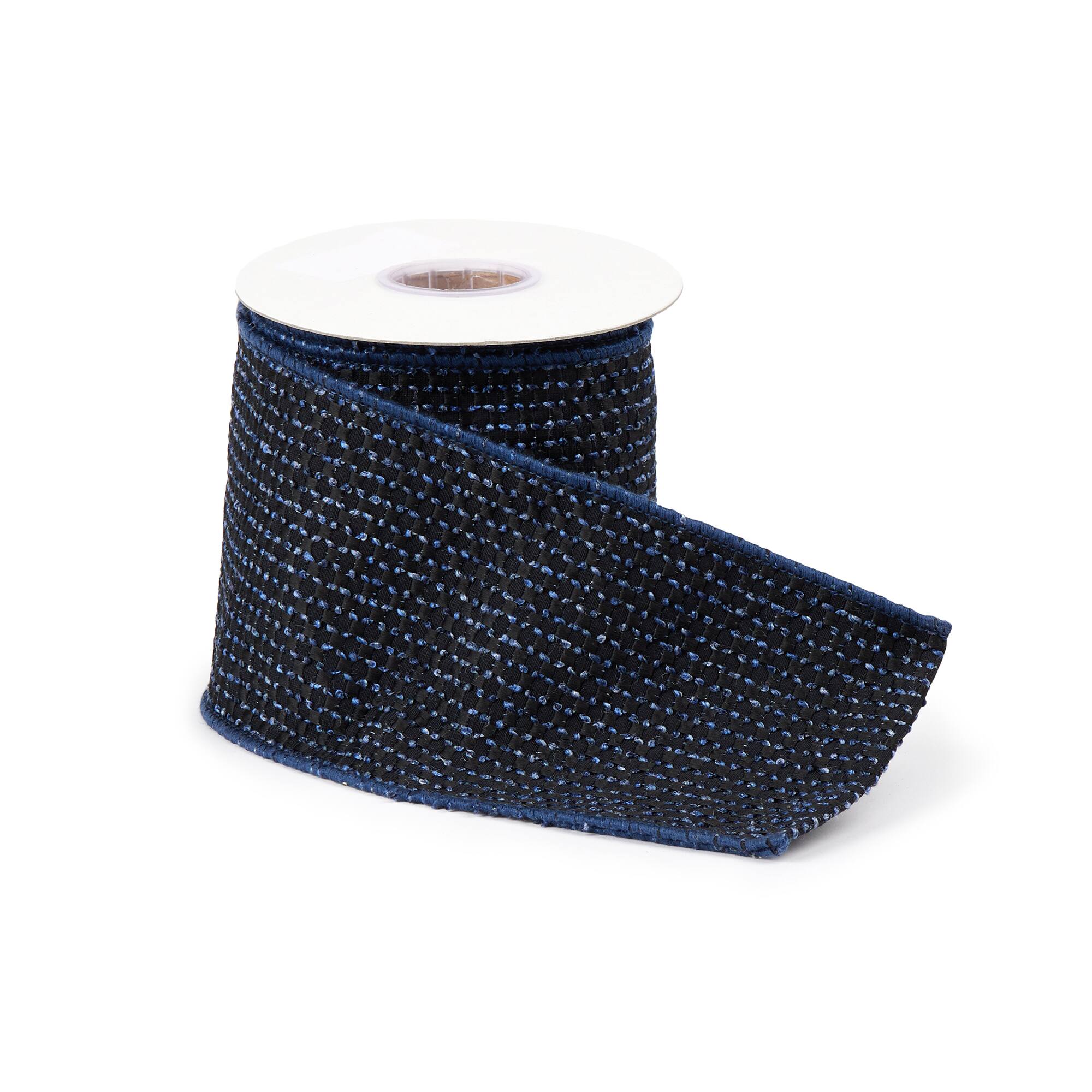 4&#x22; x 5yd. Navy Blue Woven Wired Ribbon, 2ct.