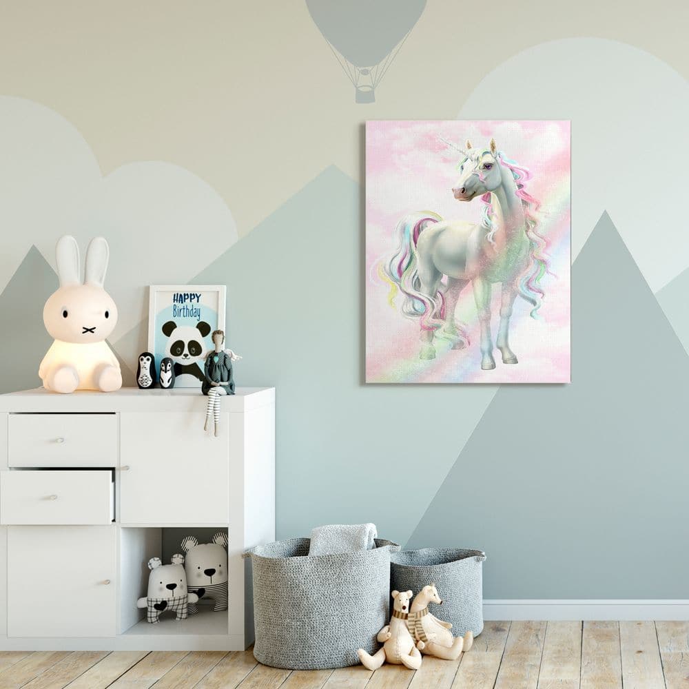 Stupell Industries Unicorn Rainbow Clouds Pink Children&#x27;s Dream Fantasy Canvas Wall Art