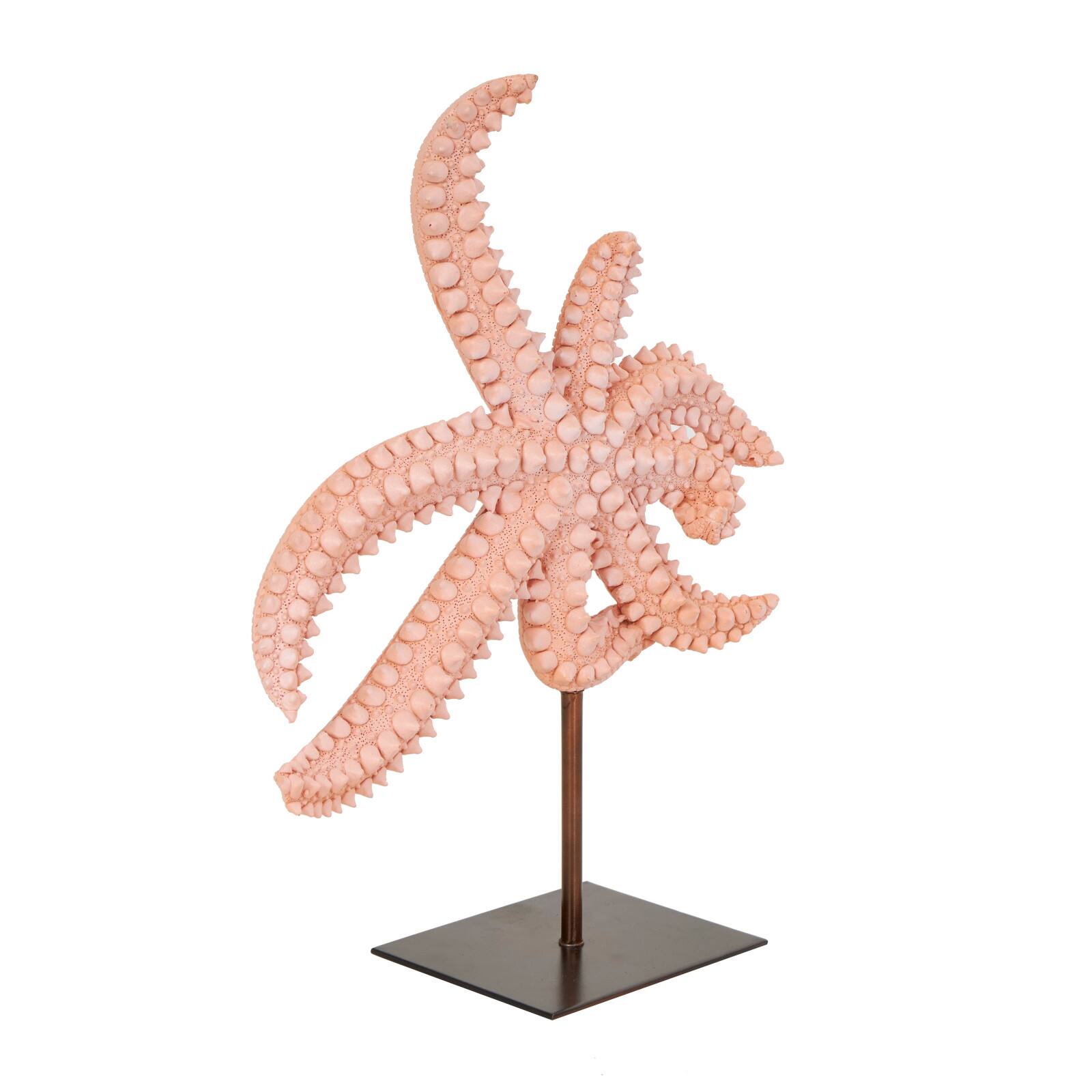 13.5" Pink Polystone Starfish Textured Sculpture with Copper Stand