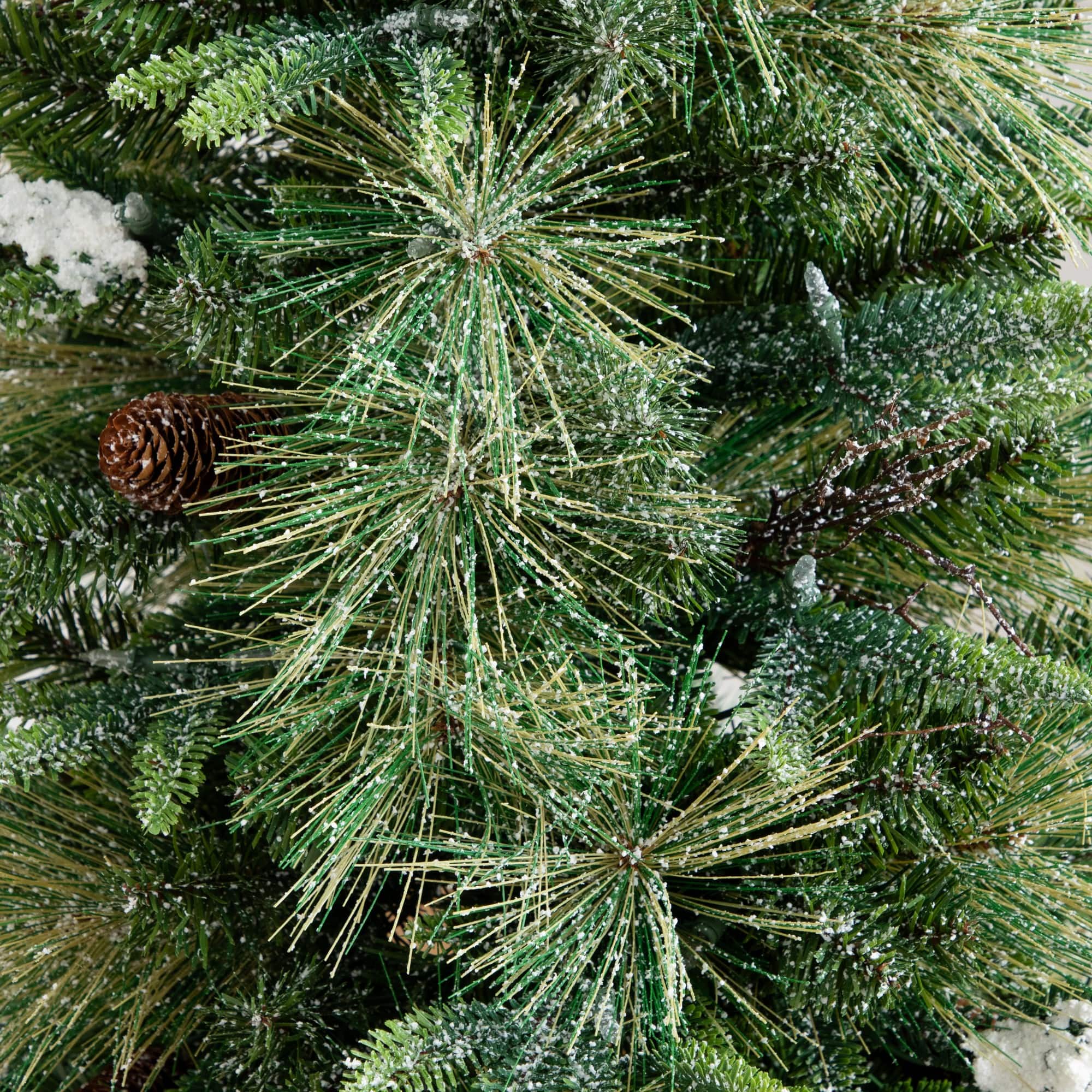 4ft. Pre-Lit Mixed Pine Snowed Artificial Christmas Tree with Pinecones in Decorative Planter, Warm White LED Lights