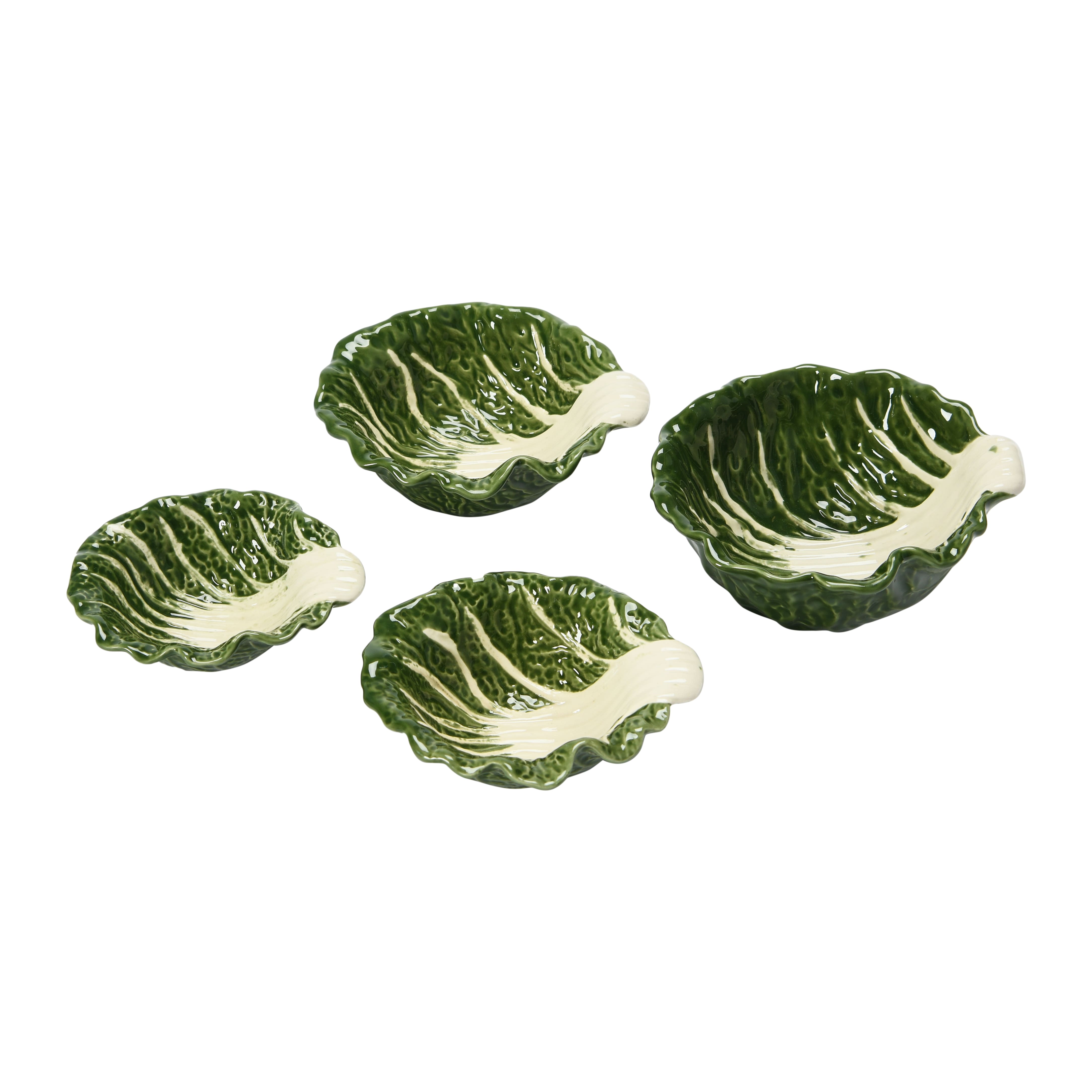 Hello Honey® Green Hand-Painted Cabbage Shaped Stoneware Bowls, 4ct. D720429S