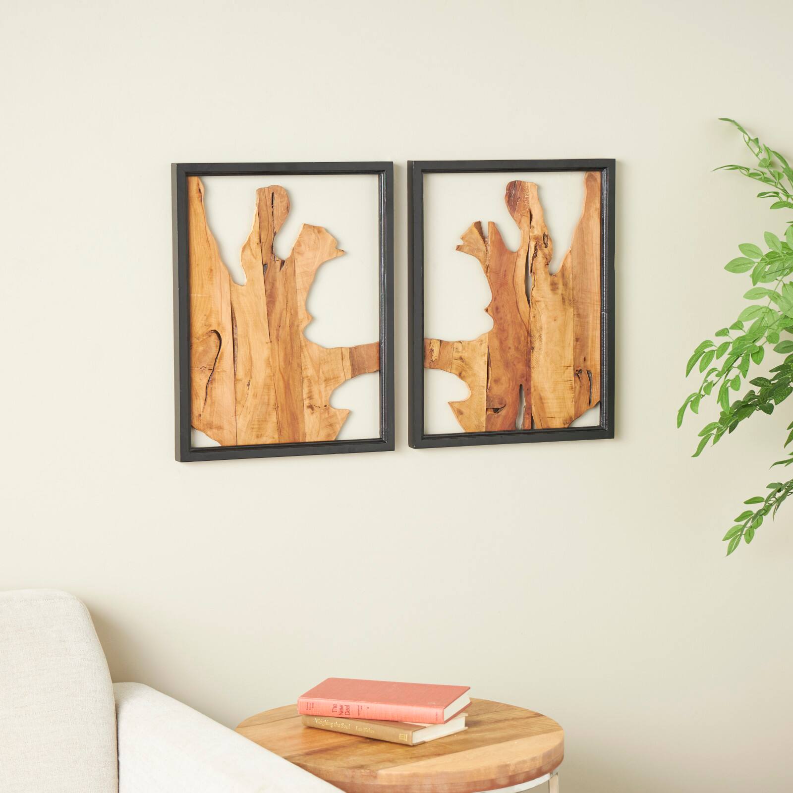 Brown Handmade Abstract Live Edge Wooden Slab Wall Décor Set