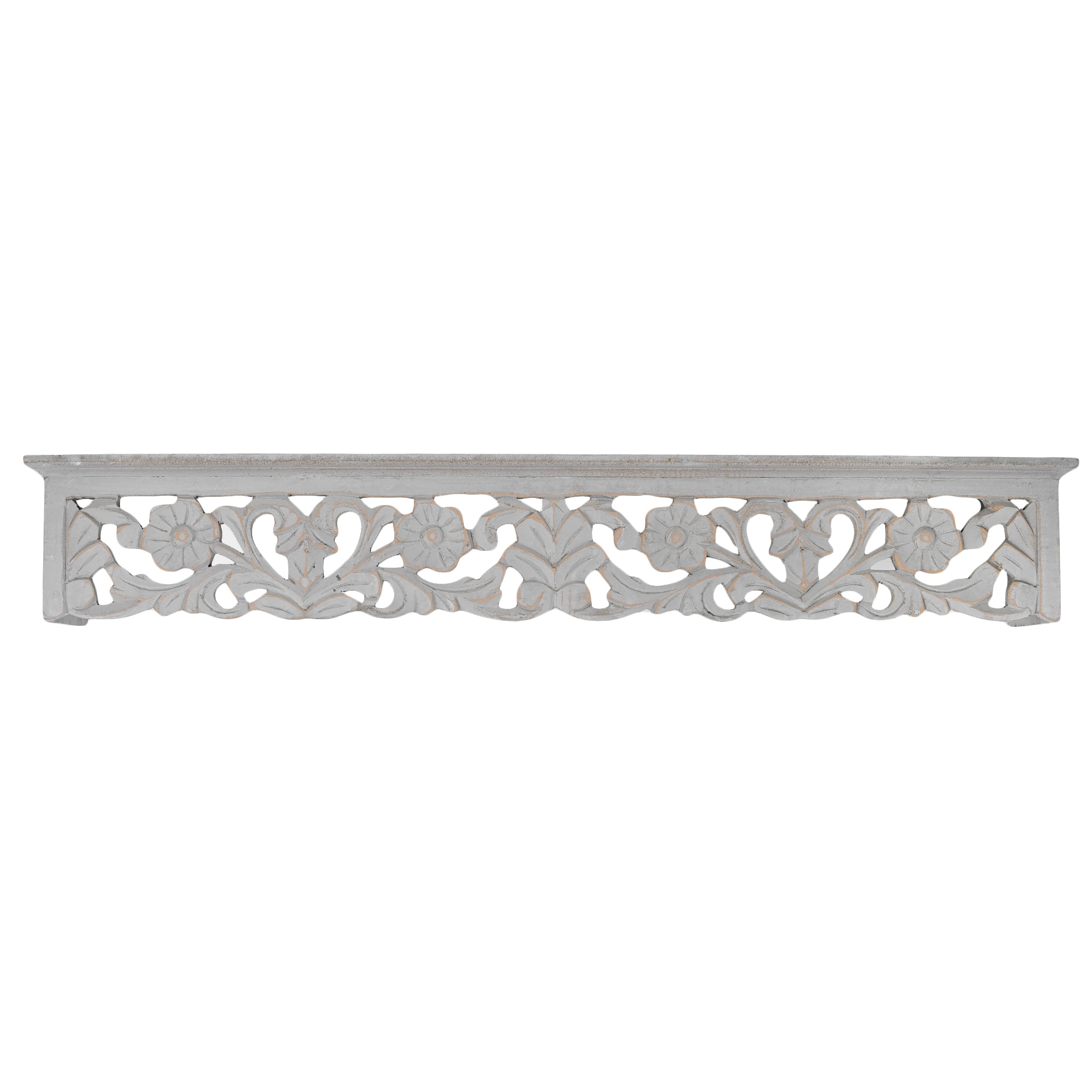 30&#x22; Gray Hand-Carved Medallion Floating Wall Shelf