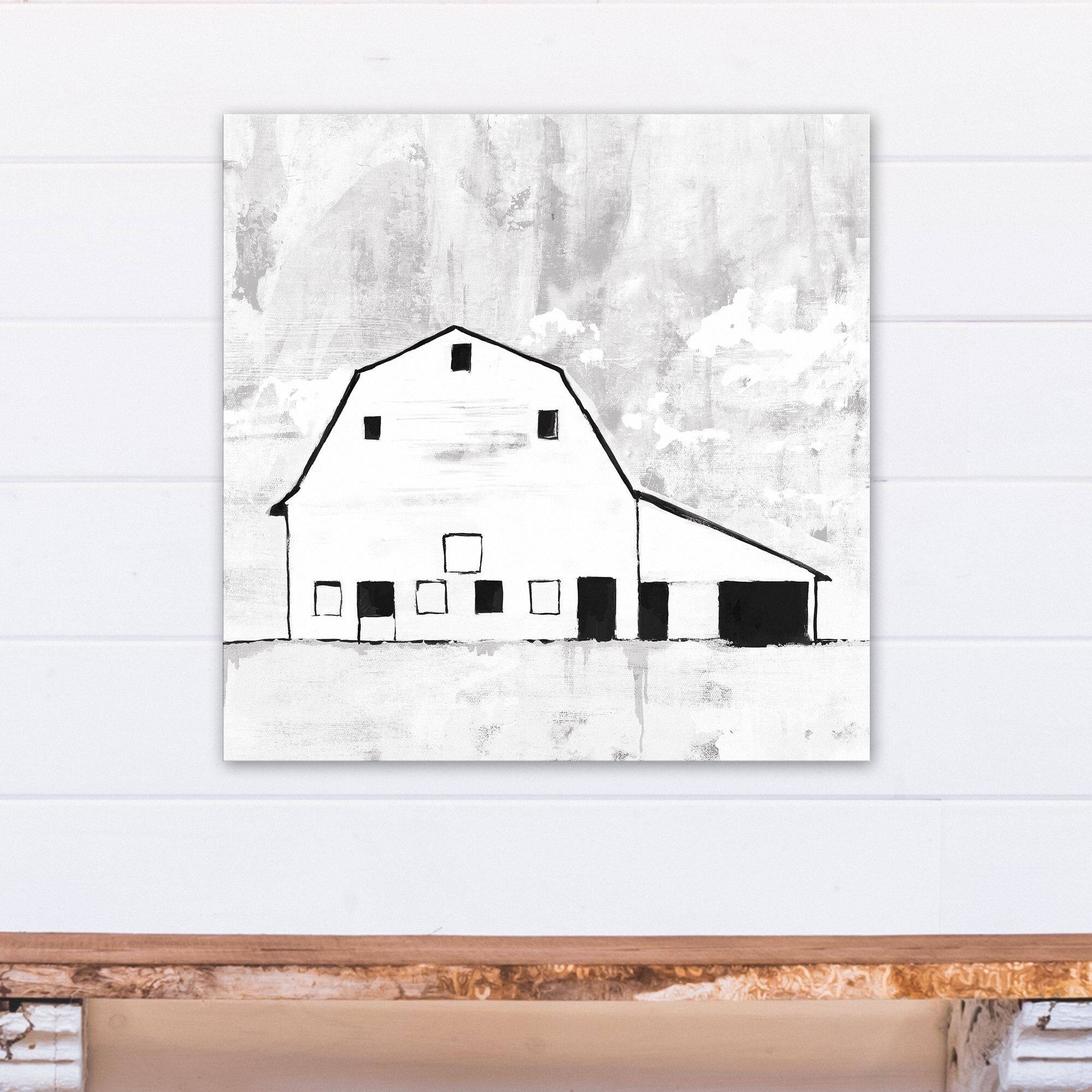 Black And White Distressed Barn 24" x 24" Canvas Wall Art