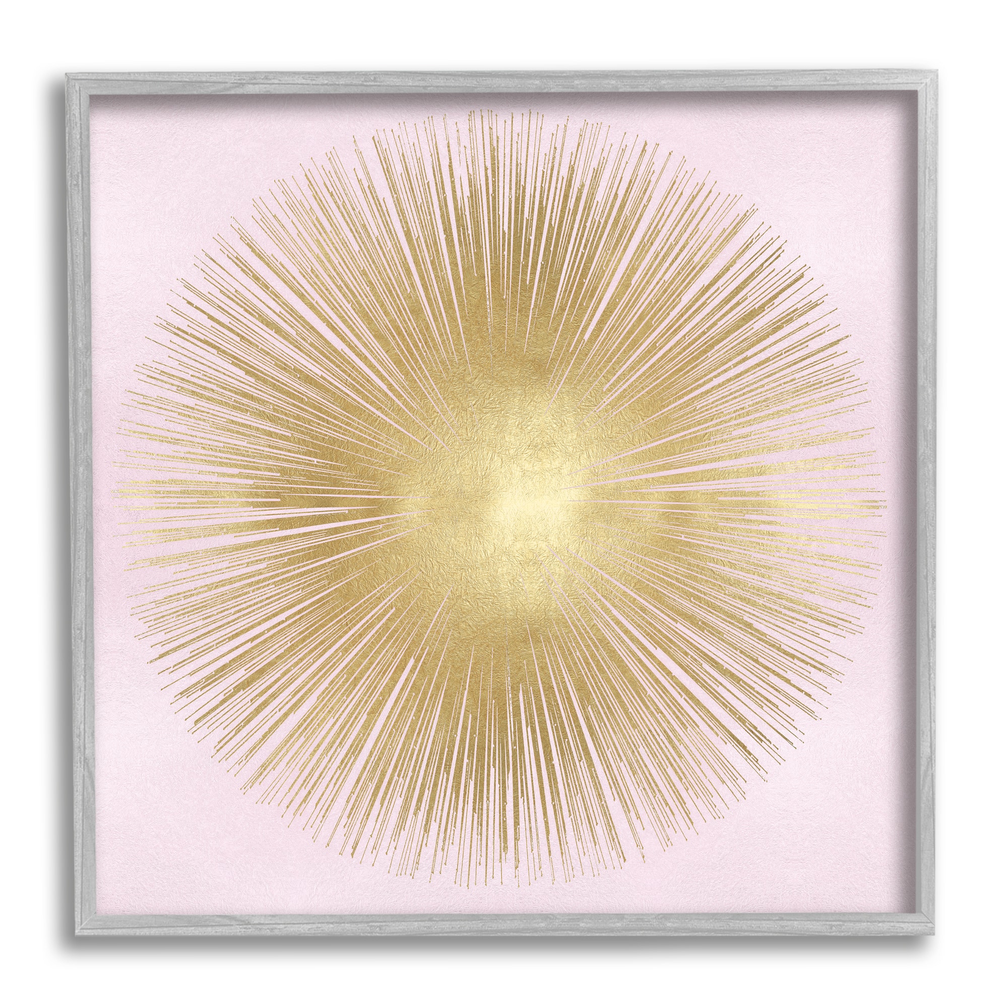 Stupell Industries Minimal Abstract Glam Sunburst Lines Over Pink in Gray Frame Wall Art