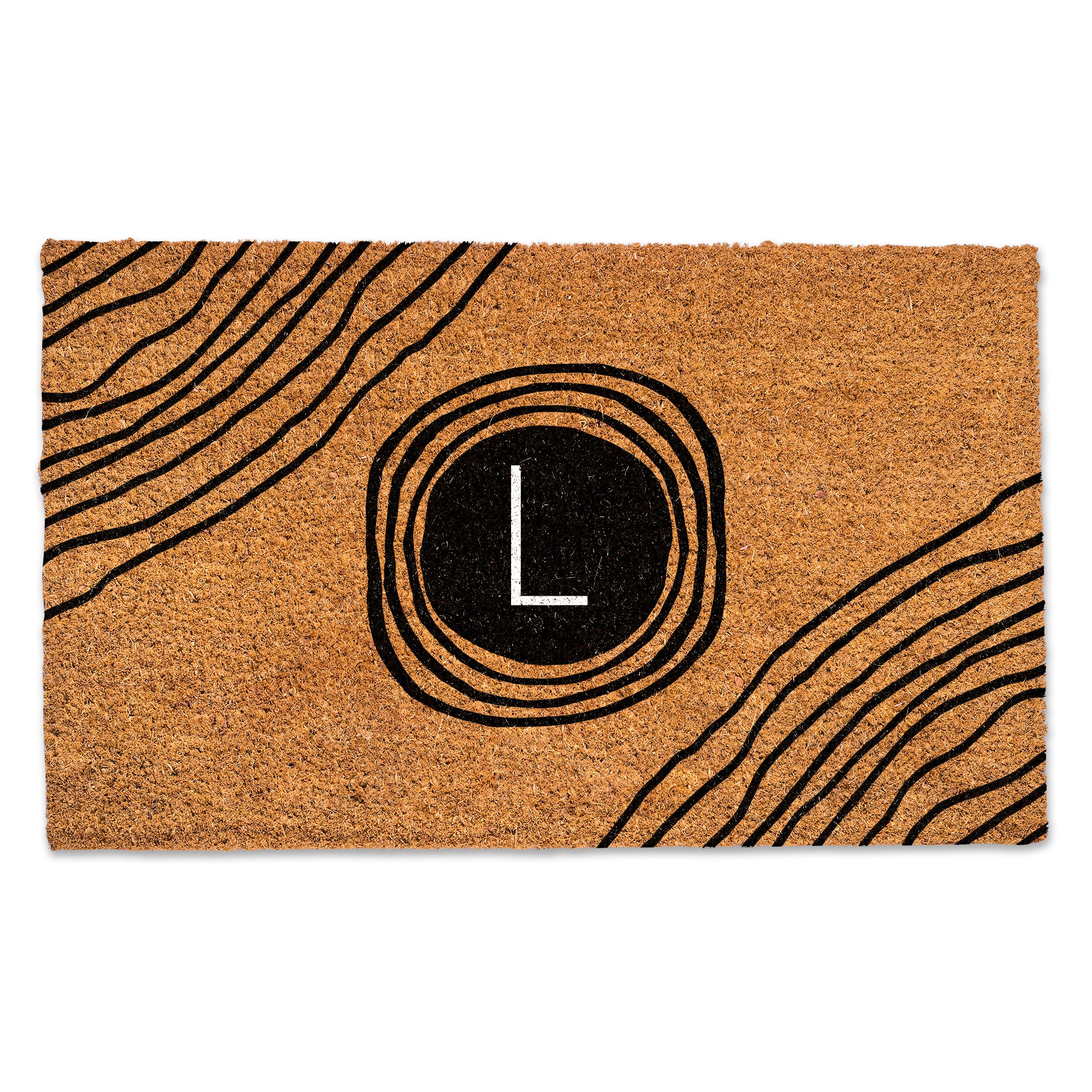 Black Monogram Circle Natural Coir Doormat