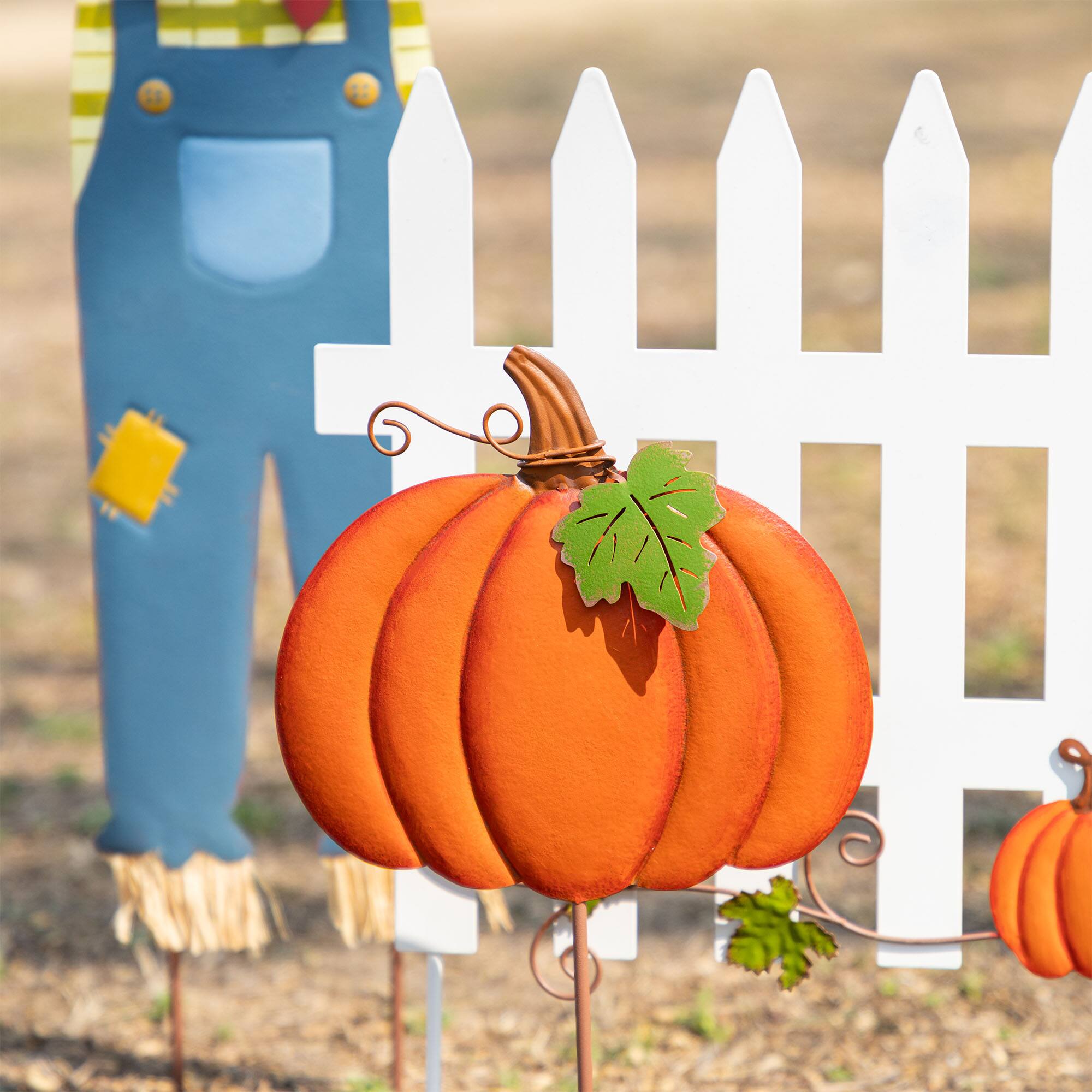 Glitzhome® Fall Metal Scarecrow, Pumpkin & Fence Yard Stake Set