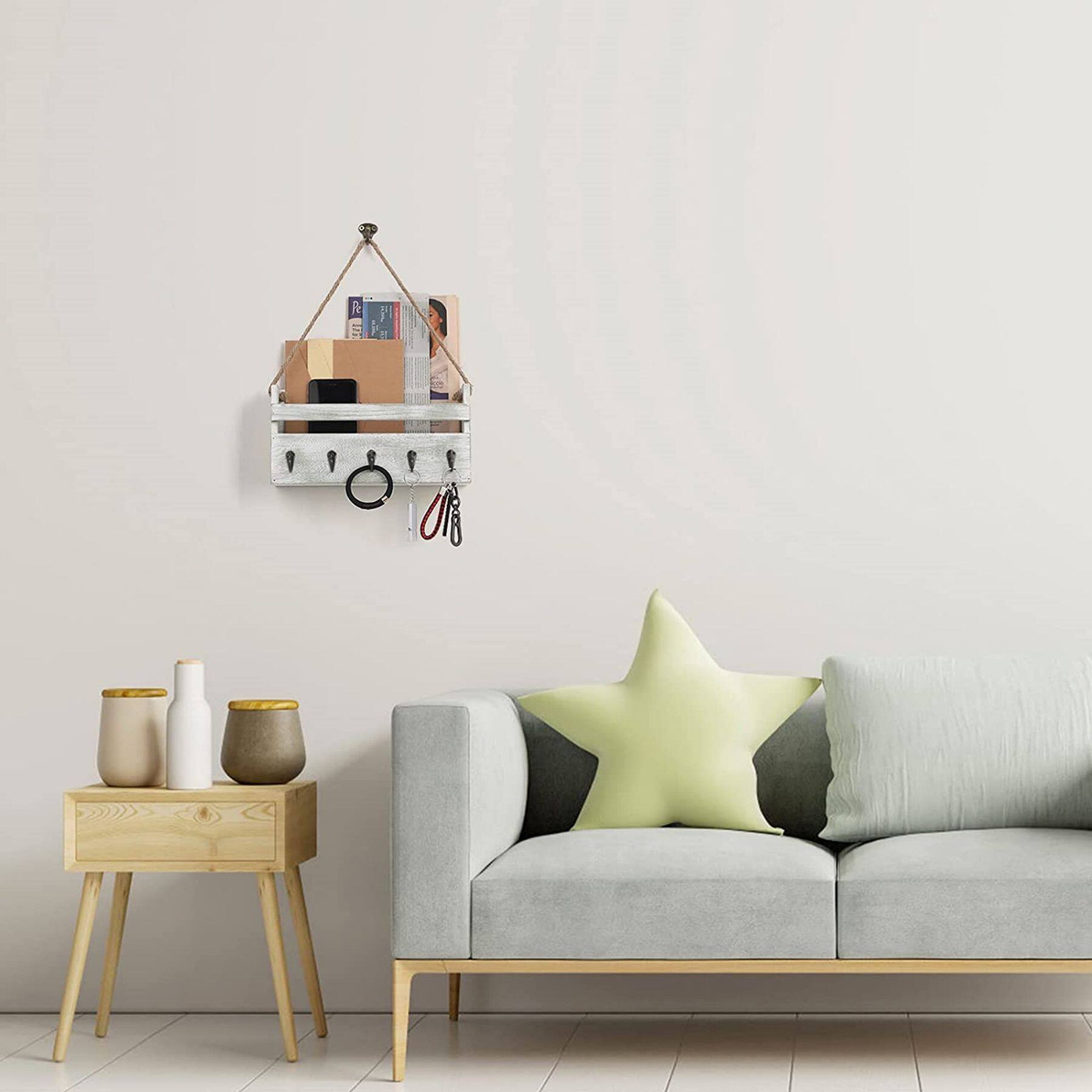 NEX&#x2122; Weathered Green Hanging Wall-Mounted Mail Organizer with 5 Hooks