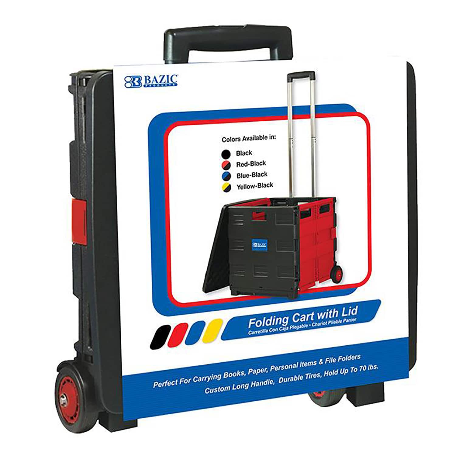 BAZIC® Folding Cart on Wheels with Lid Cover