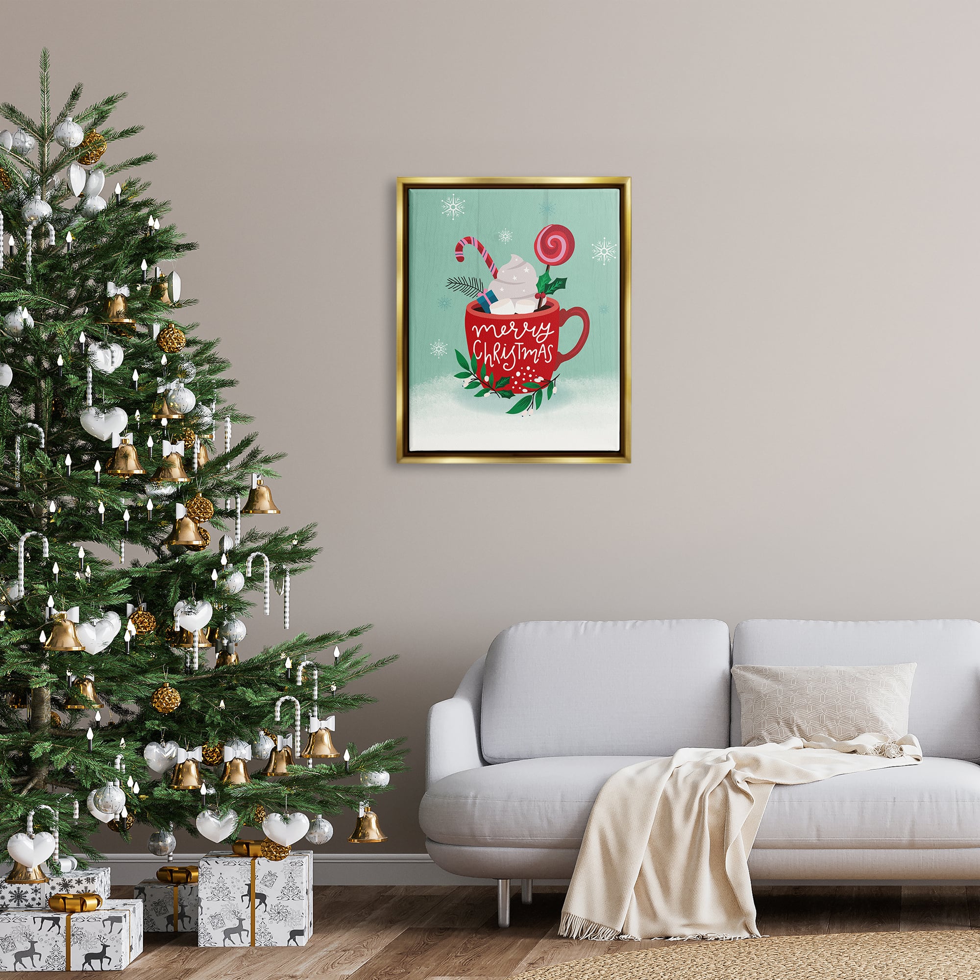 Stupell Industries Merry Christmas Warm Cocoa Framed Floater Canvas Wall Art