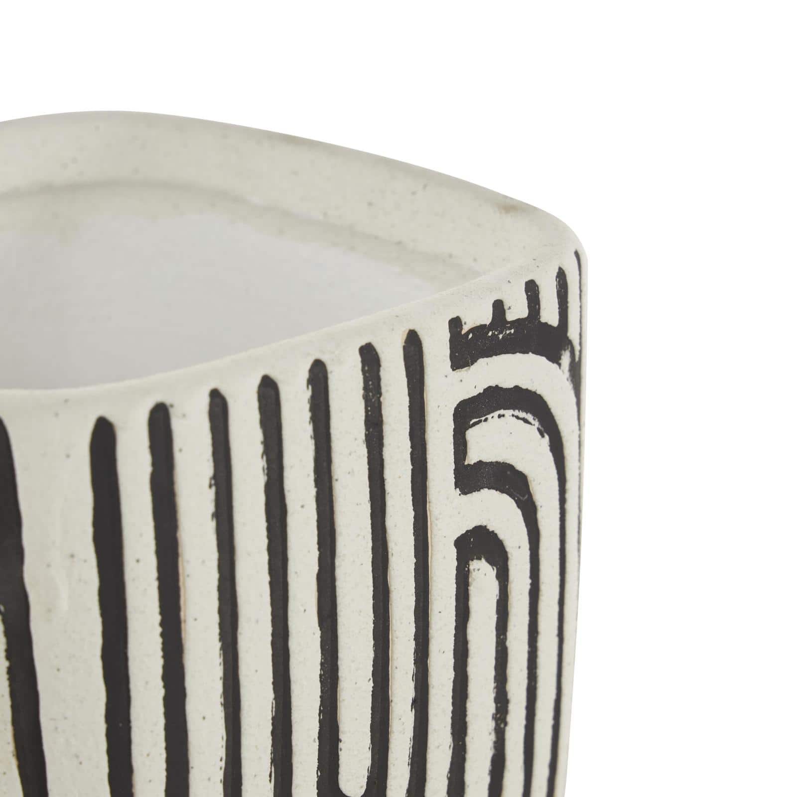 Black Geometric Linear Arch Pattern Ceramic Planter Set