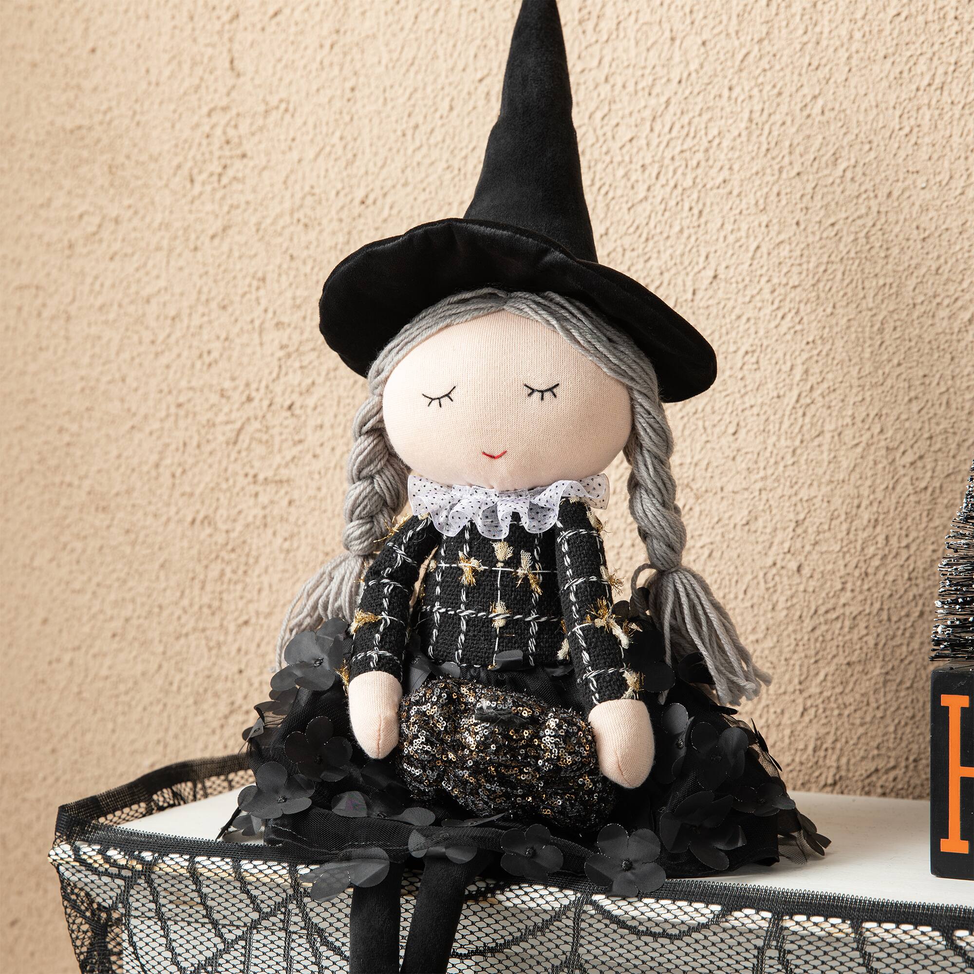 Glitzhome&#xAE; 29&#x22; Halloween Fabric Dressed Witch Sitter