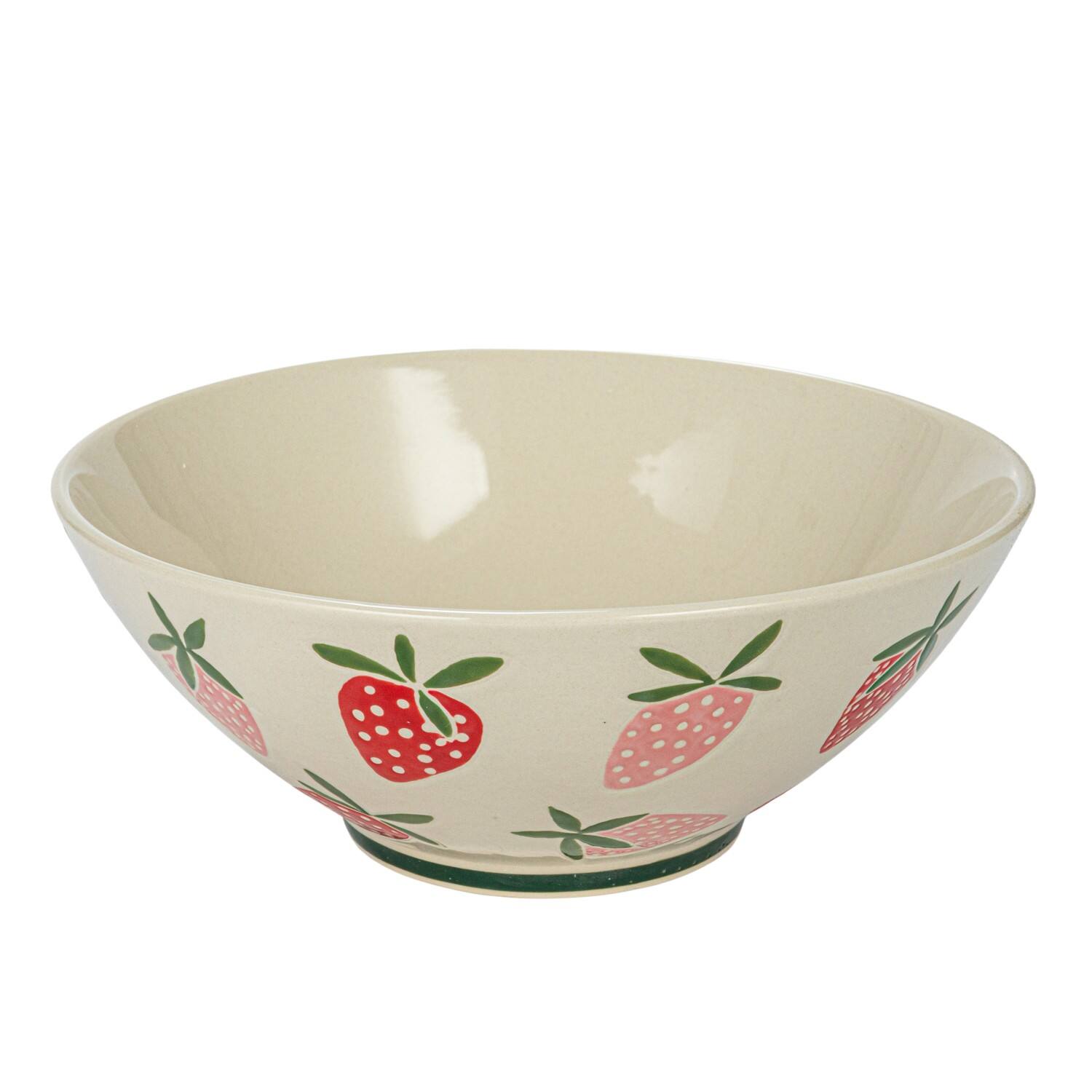 Hello Honey&#xAE; 10.5&#x22; Hand-Painted Wax Relief Strawberries Stoneware Bowls, 4ct.