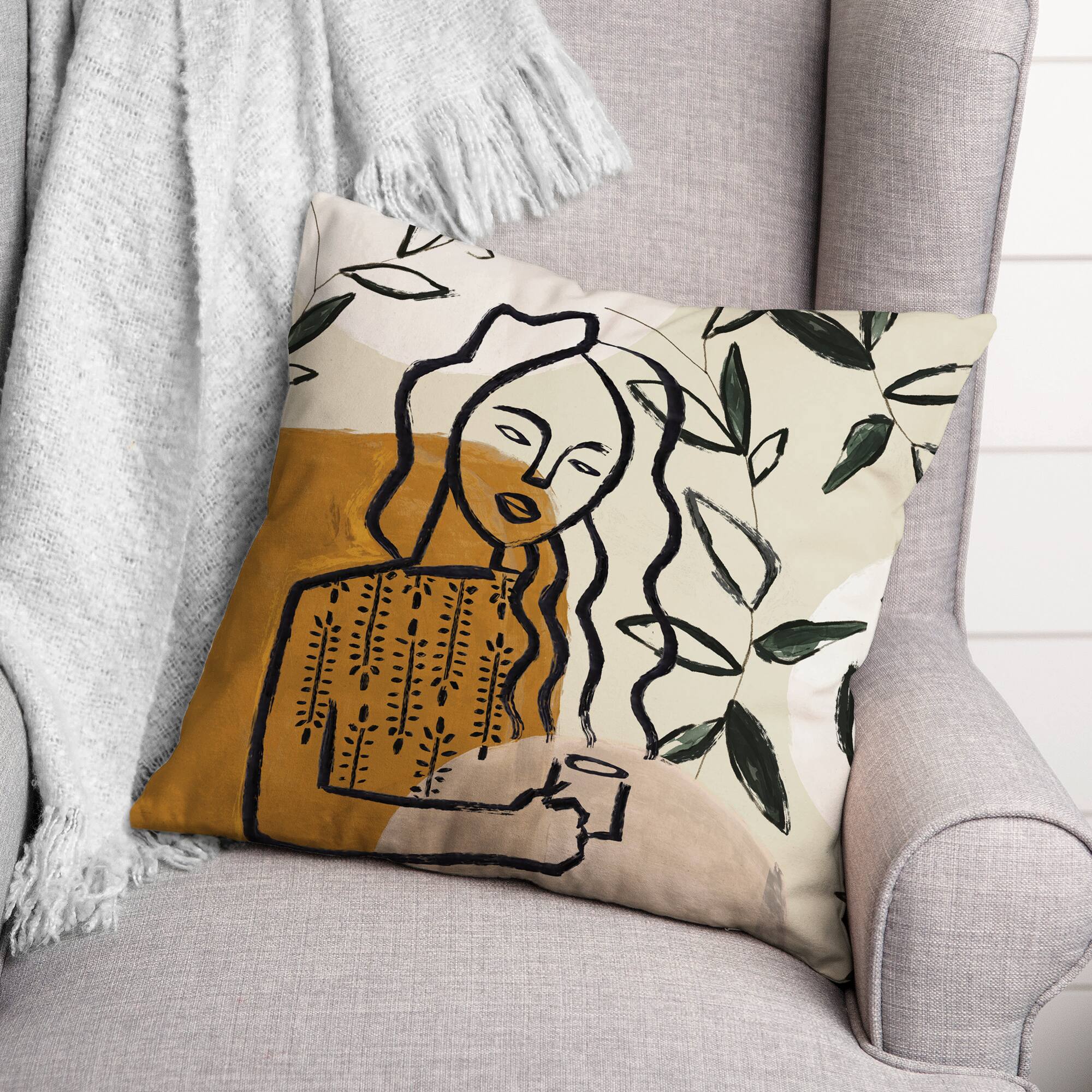 Earthy Abstract Figure II 18" x 18" Throw Pillow
