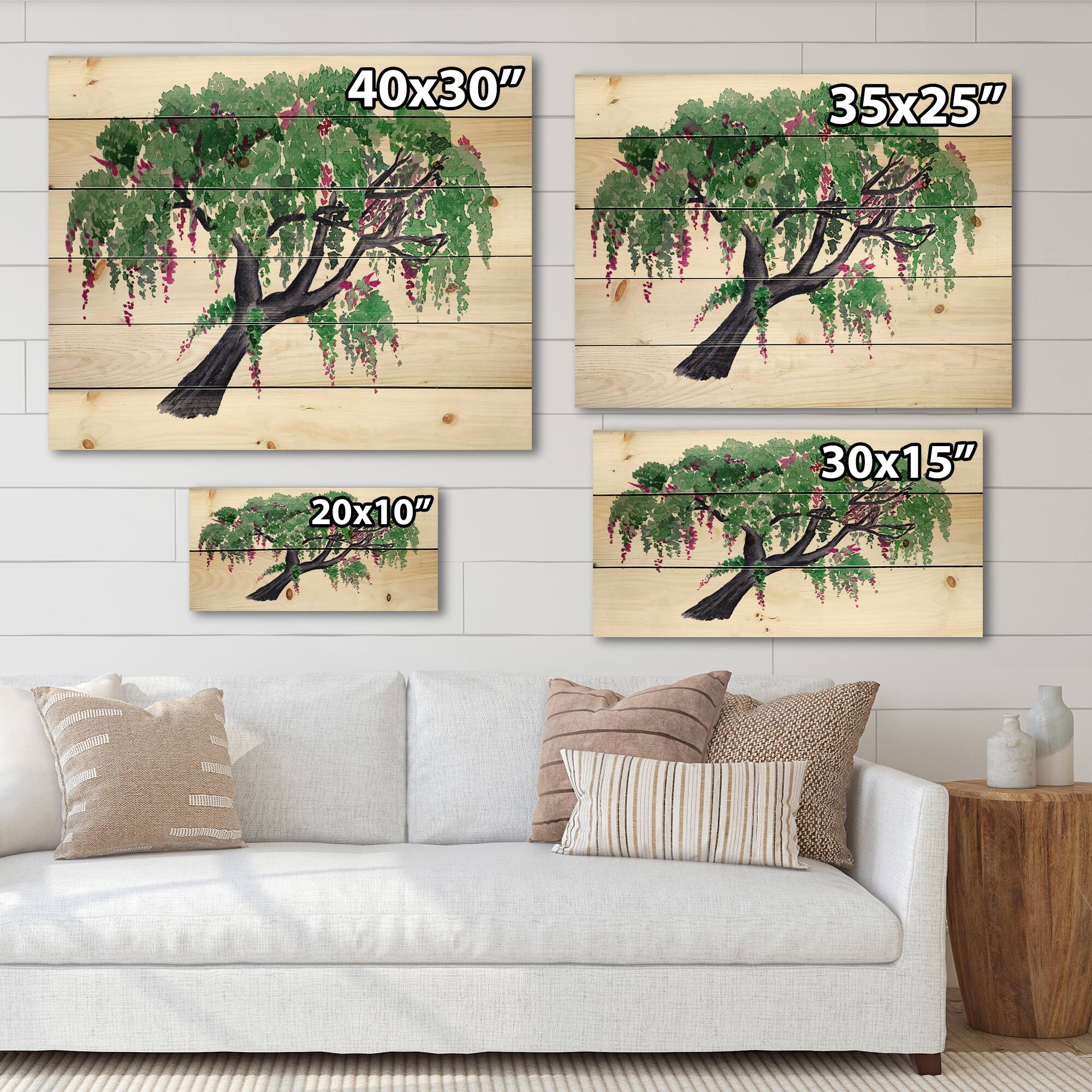 Designart - Tree of Wisteria - Traditional Print on Natural Pine Wood