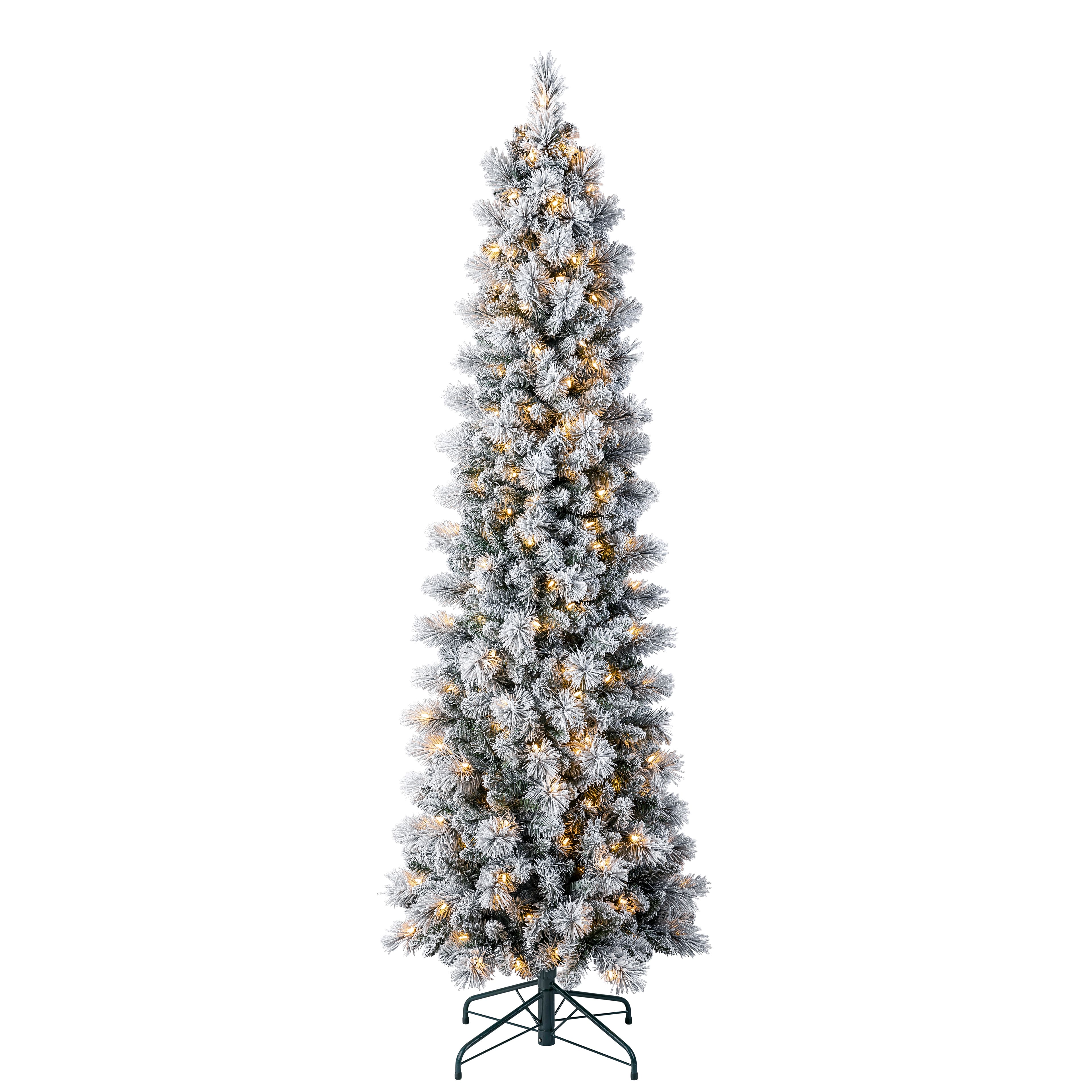 7ft. Pre-Lit Flocked Slim Artificial Christmas Tree, Warm White LED Lights by Ashland&#xAE;