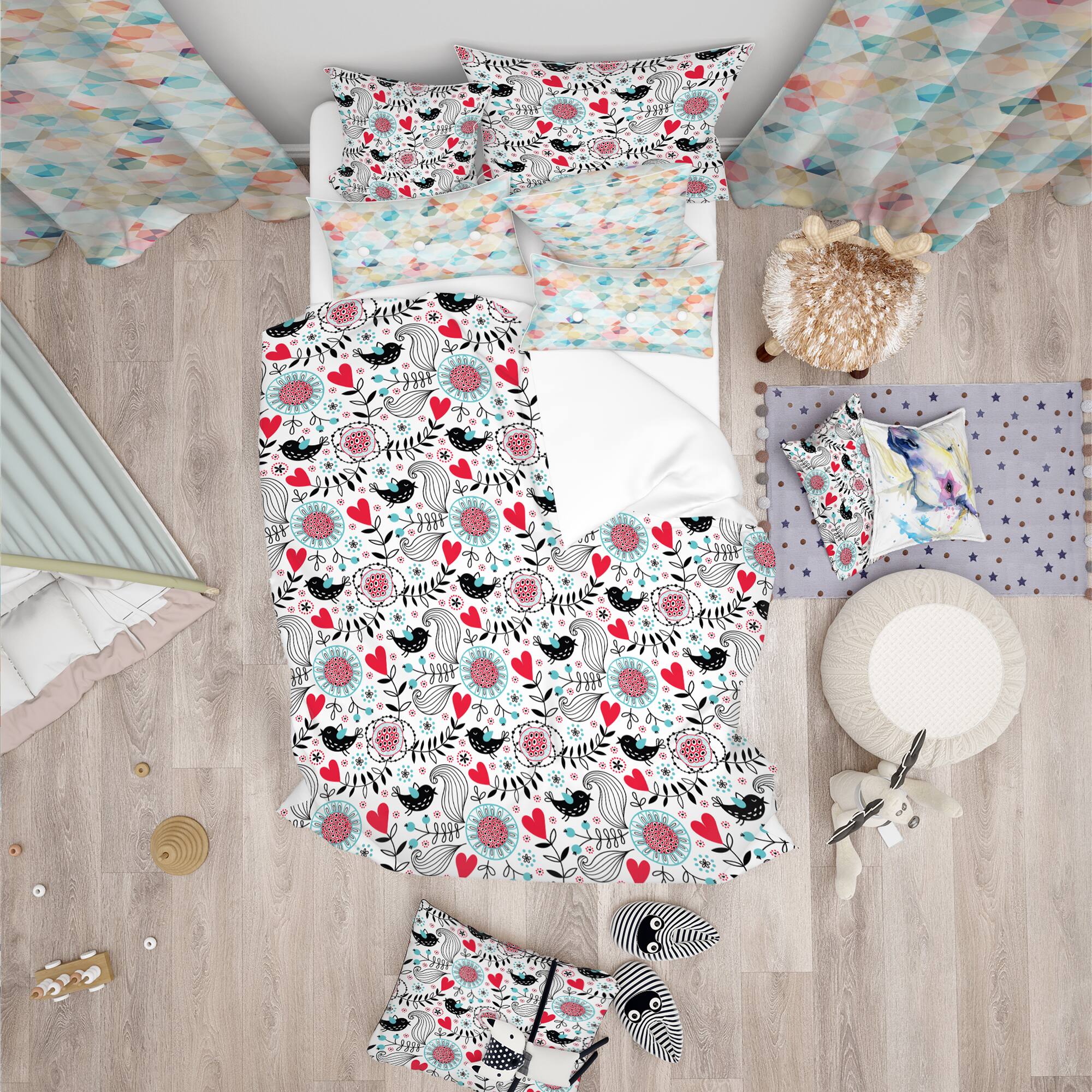 Designart &#x27;Romantic Floral Pattern - Modern Kids Duvet Cover Set