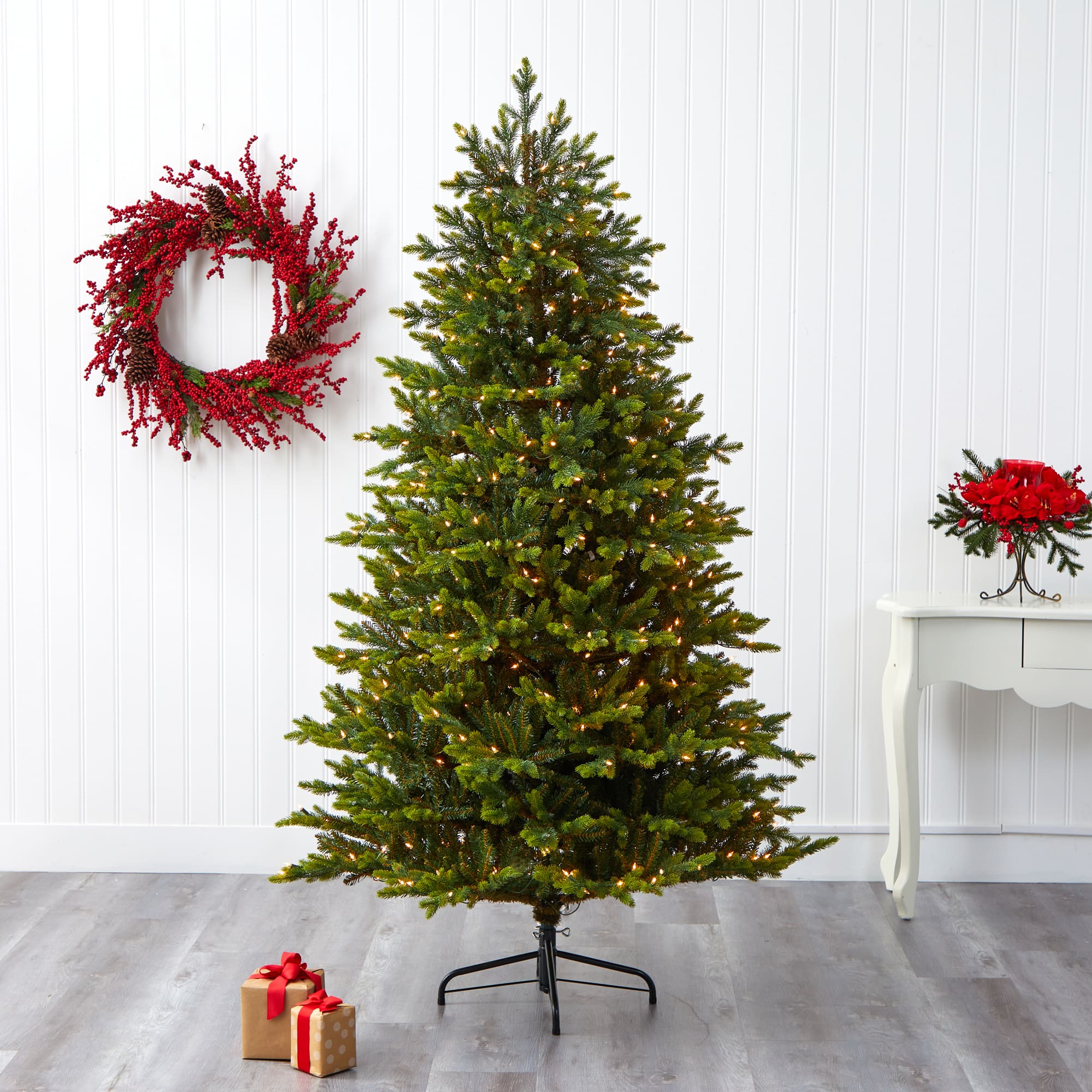 7ft. Pre-Lit North Carolina Fir Artificial Christmas Tree With Clear ...