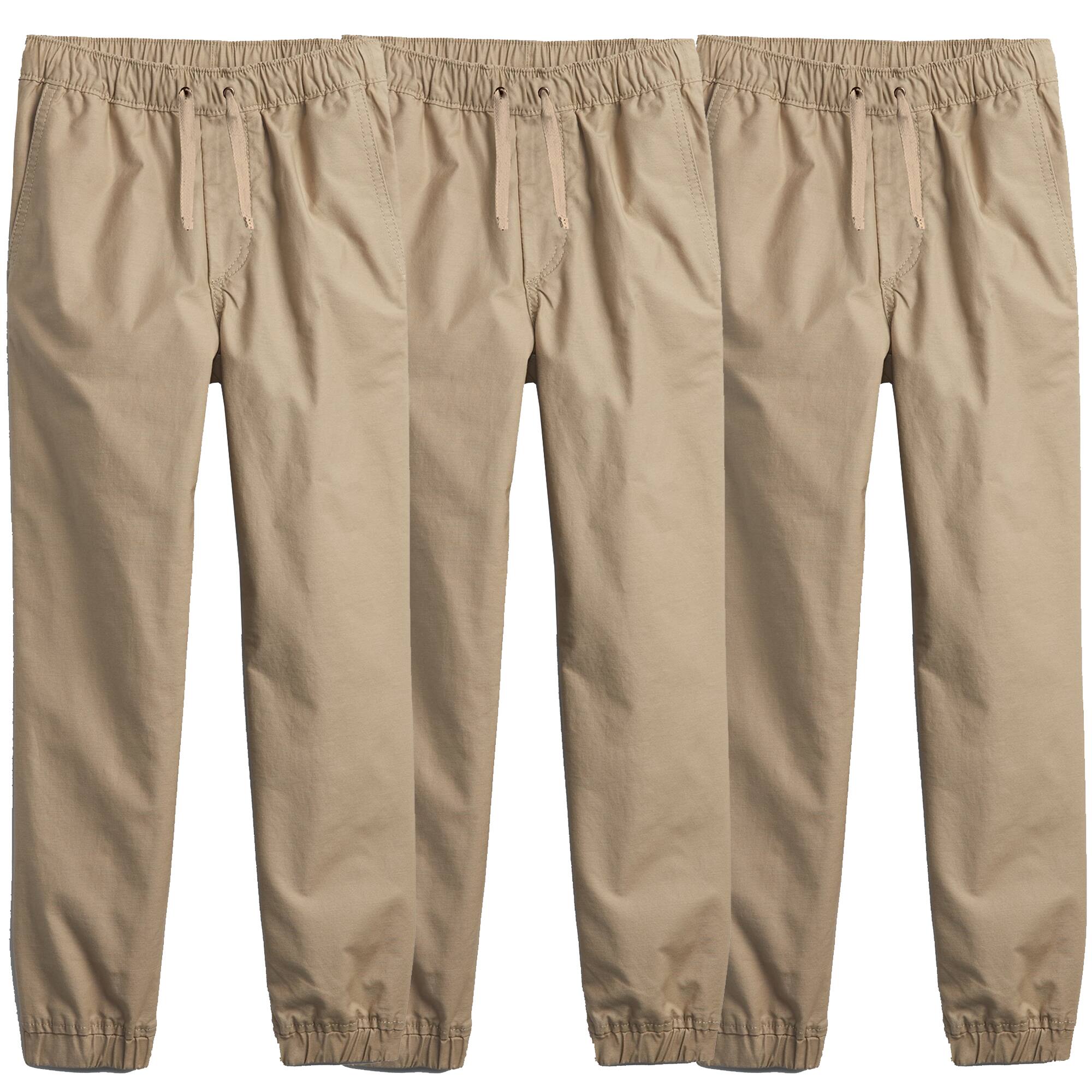 Galaxy by Harvic Boy&#x27;s Slim Fitting Cotton Stretch Classic Twill Joggers 3 Pack