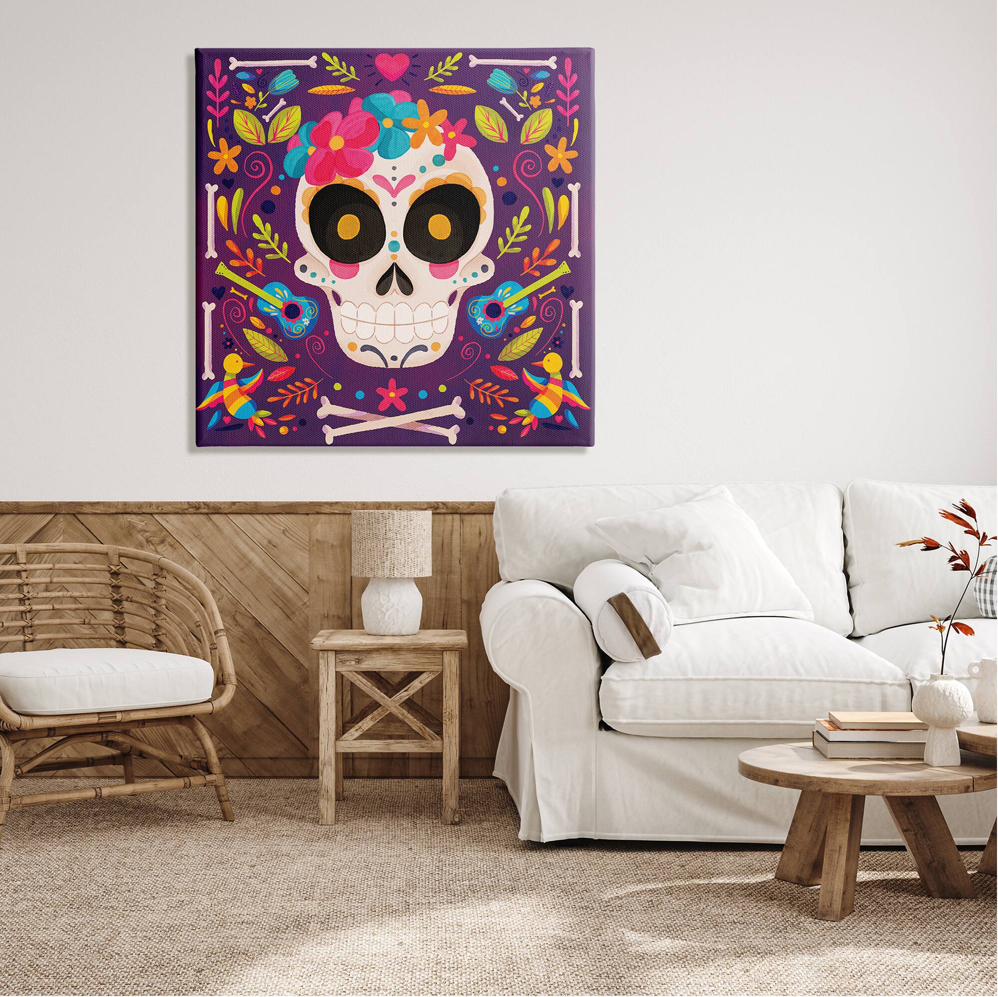 Stupell Industries Day Of Dead Floral Patterned Skull Canvas Wall Art