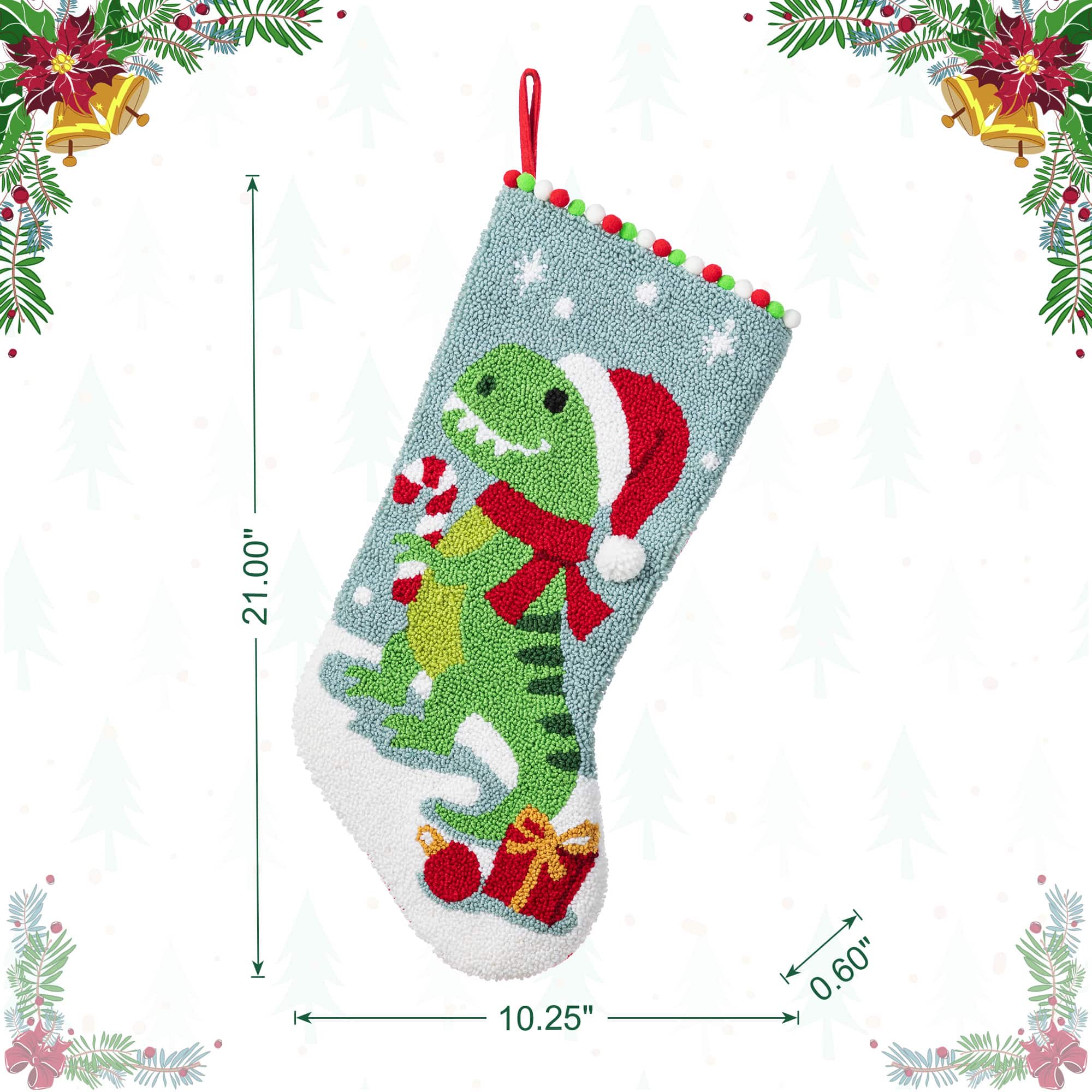 Glitzhome&#xAE; 21&#x22;L Hooked Christmas Dinosaur Stocking