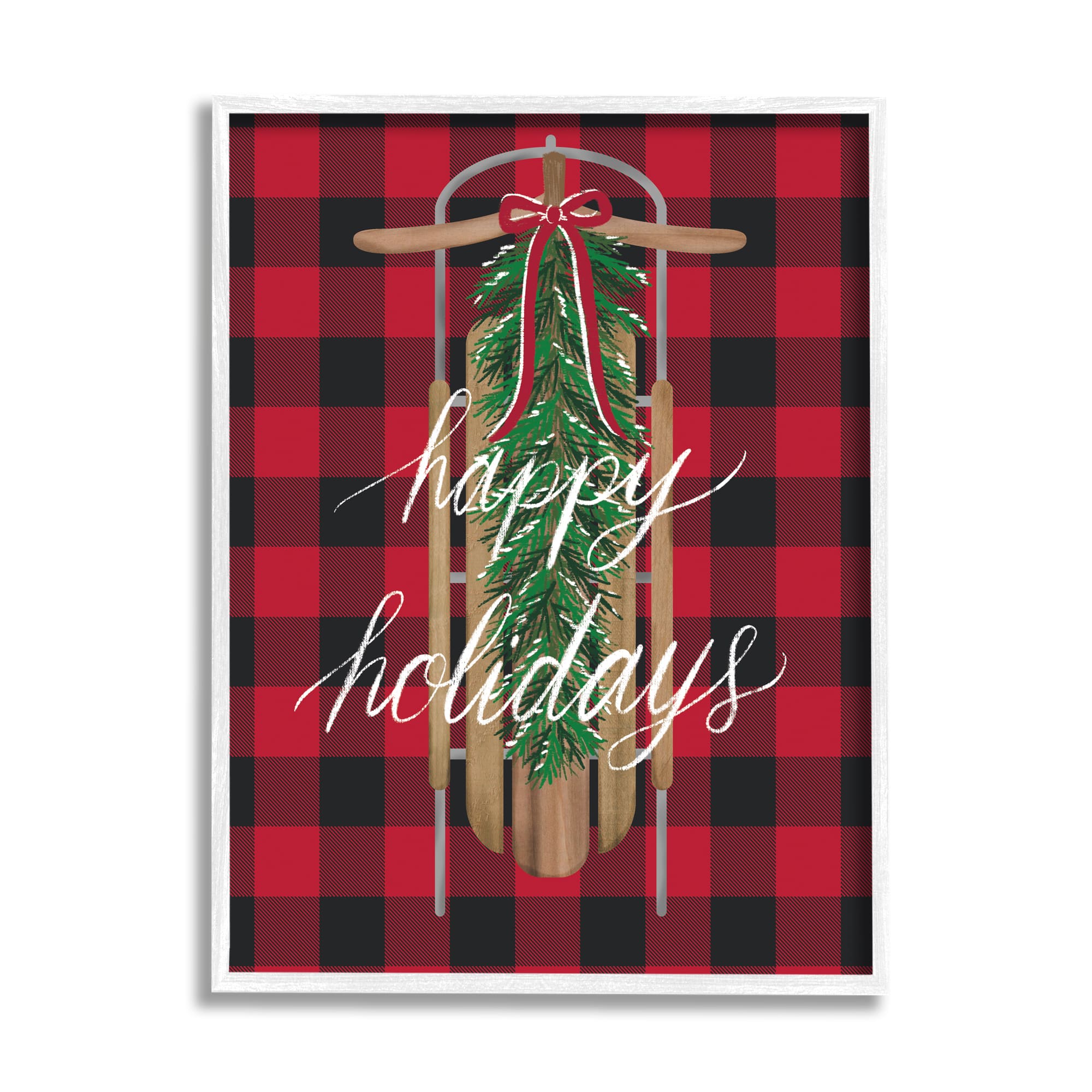 Stupell Industries Happy Holidays Tartan Sled Framed Giclee Art