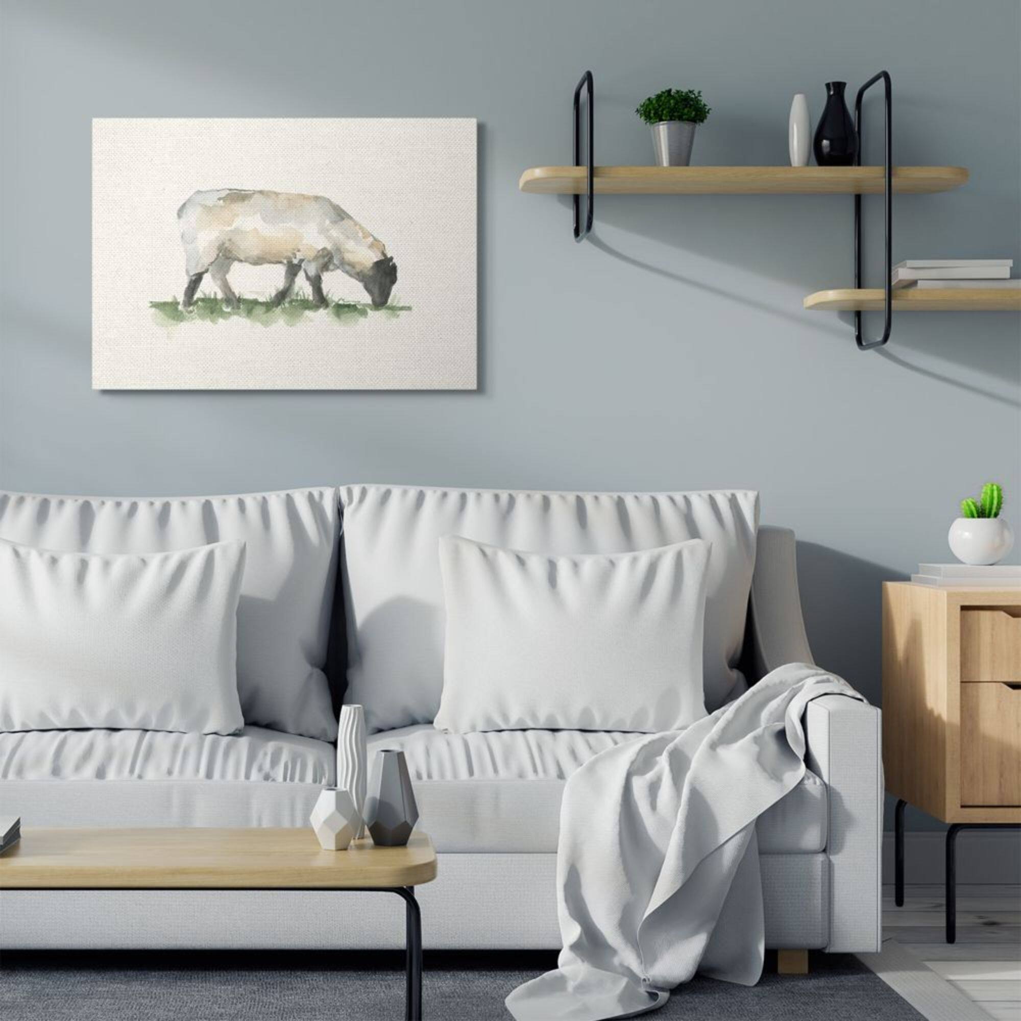 Stupell Industries Grazing Sheep Grass Field Farm Animal Painting Canvas Wall Art